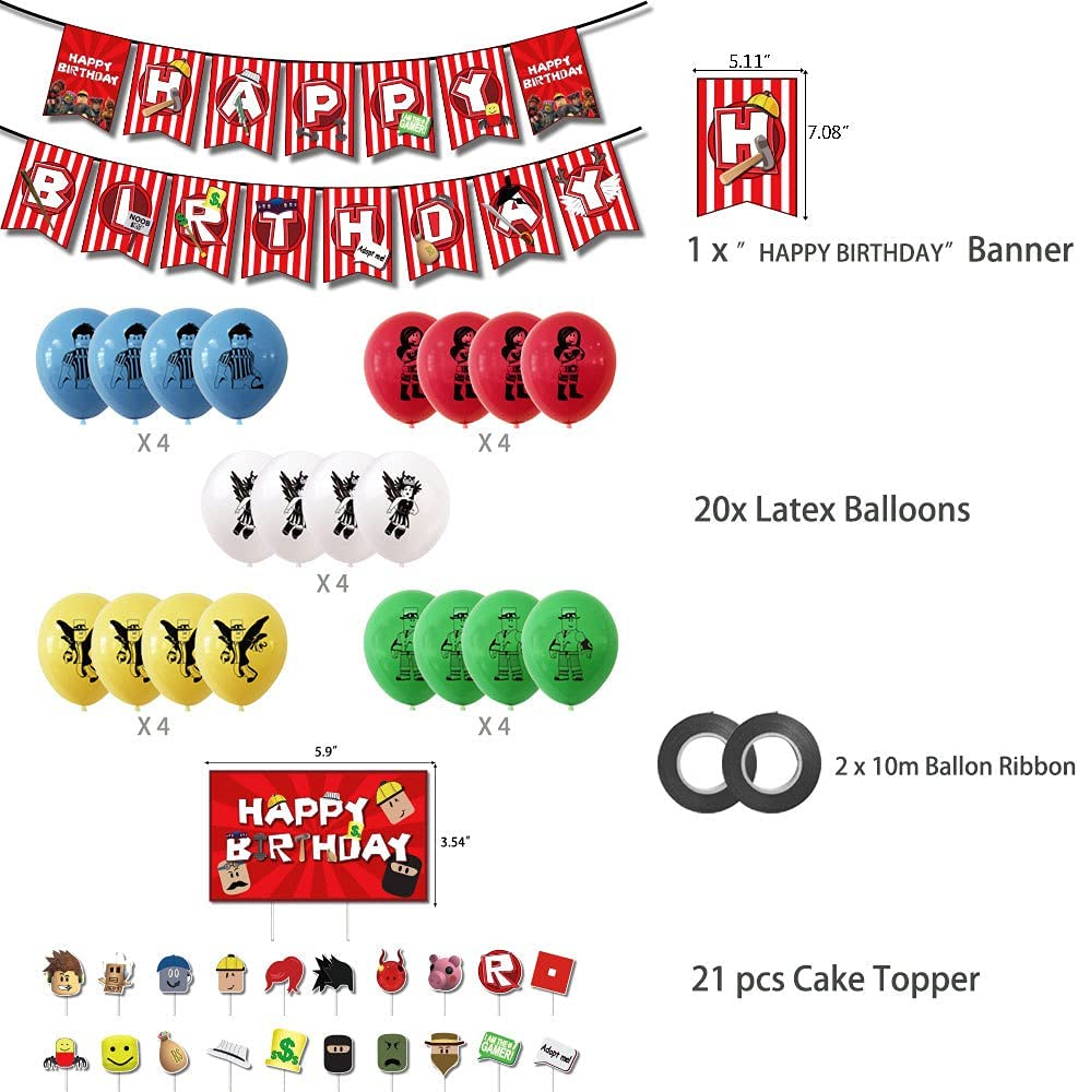 Roblox Birthday Party Supplies, Ro-Blox Theme Party Decorations Set, Include Balloons, Happy Birthday Banner, Cake Topper, Roblox Virtual World Party Decorations for Boys Birthday image number 4