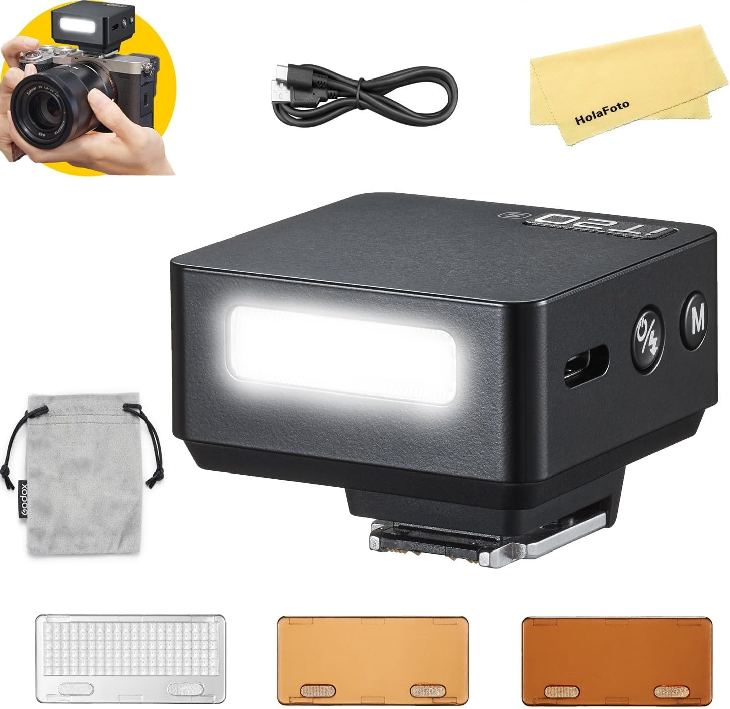 GODOX It20 R It20R TTL Camera Flash for Ricoh Camera Flash Speedlite Speedlight Light with 7.4V/300Mah Lithium Battery,1.5S Recycle Time,700 Full-Power Flashes,Ultra Compact,Magnetic Color Filter