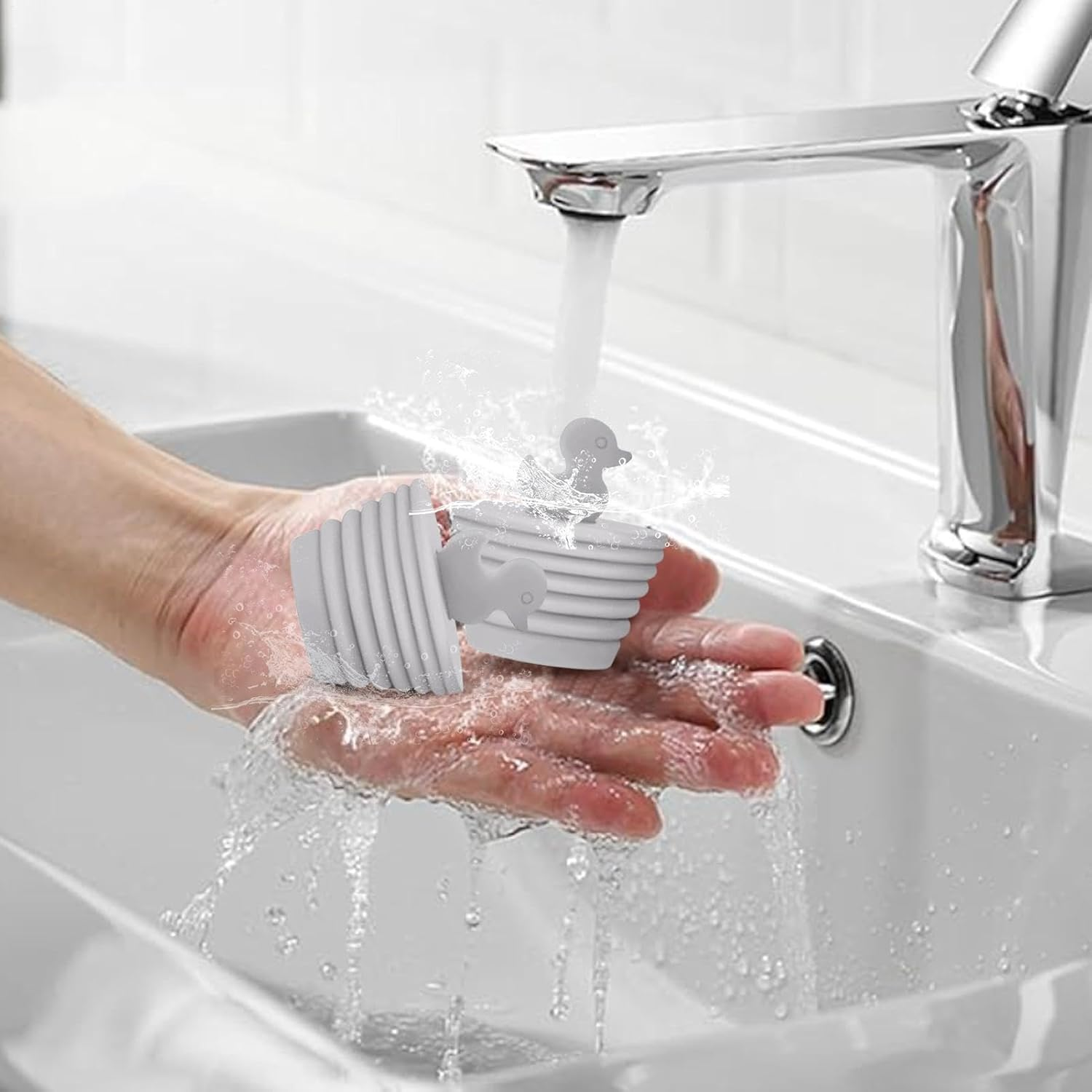 Kitchen Drain Stopper | 2X Bathtub Silicone Drain Plug Duck-Shaped | Shower Drain Plug Bath Draining Stopper for Bathtubs, Bathrooms, Kitchens, Sinks - Grey image number 5