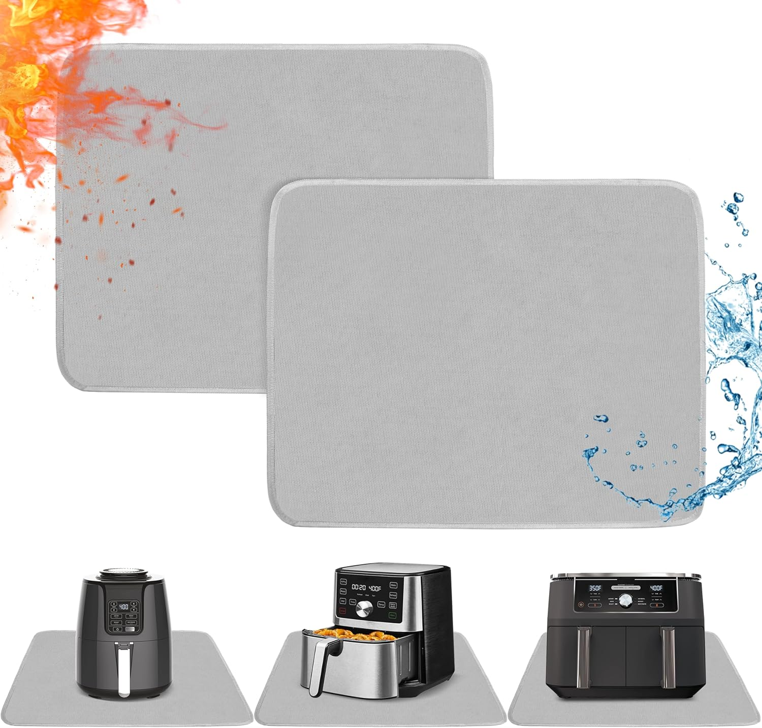 Amerbro Heat Resistant Mats for Countertop - Firproof 16X24 in Heat Resistant Mats for Air Fryer - Kitchen Countertop Protector for Air Fryer, Coffee Maker, Stand Mixer, Toaster, Oven 2PCS - Grey image number 2