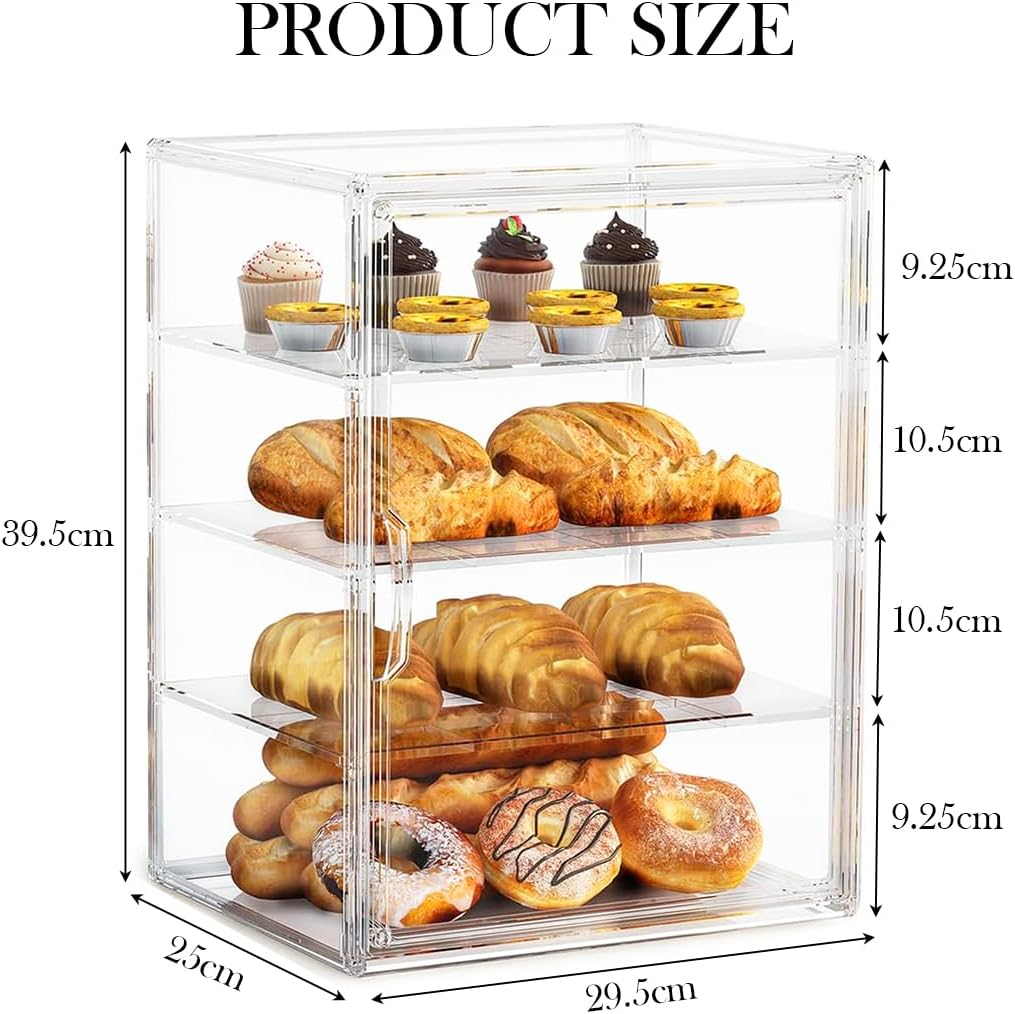 Blissify Pastry Display Case, 4 Layers Adjustable Clear Cookie Display, Acrylic Bread Storage Container with Magnetic Door, Bakery Display Case Countertop for Bread, Bagel, Muffins image number 6