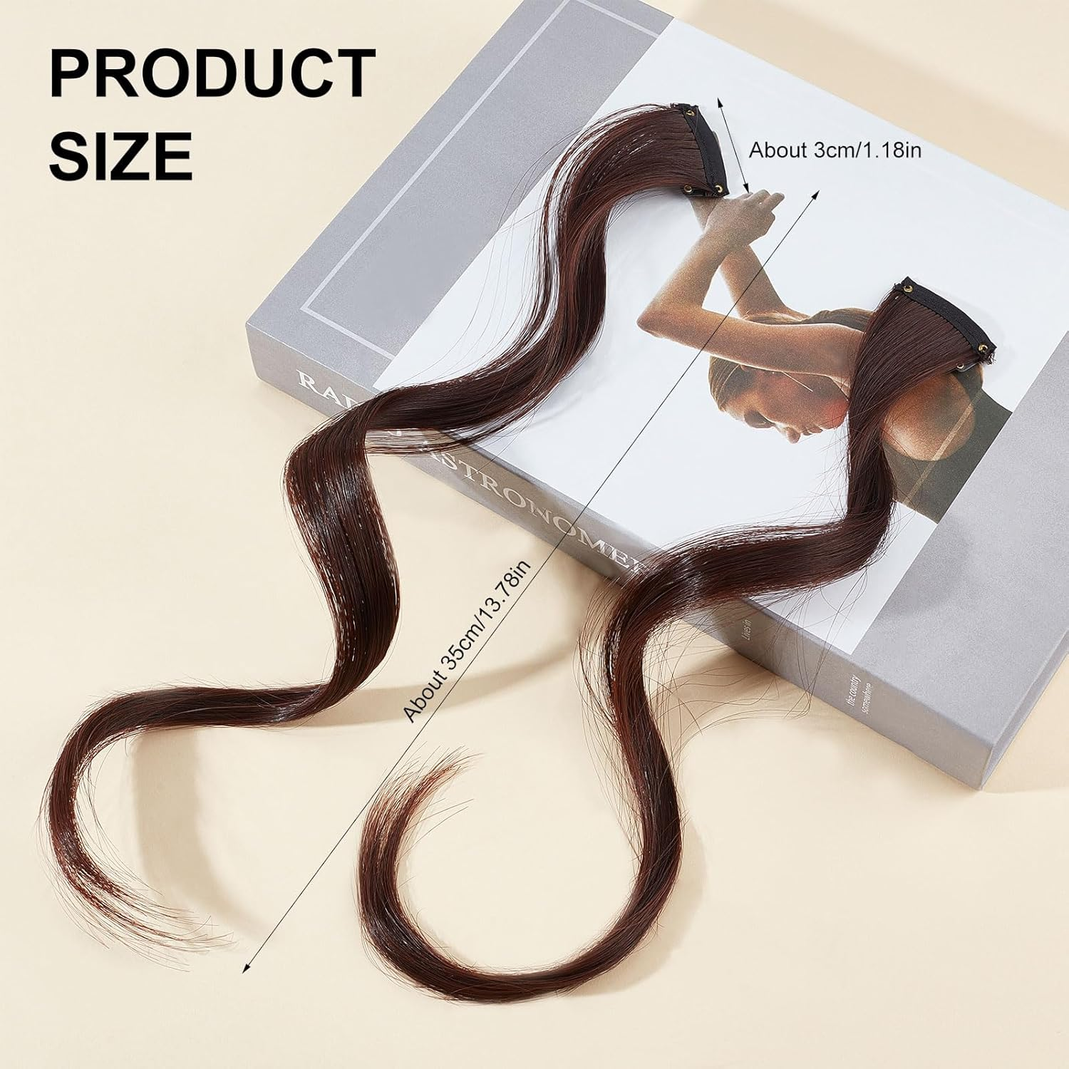 NICENEEDED Light Brown Clip-In Fake Bangs, Hair Clip in Extensions, Artificial Pony, Wavy, Curly, Long, Side Air Bangs Clips, Hair Clips image number 6