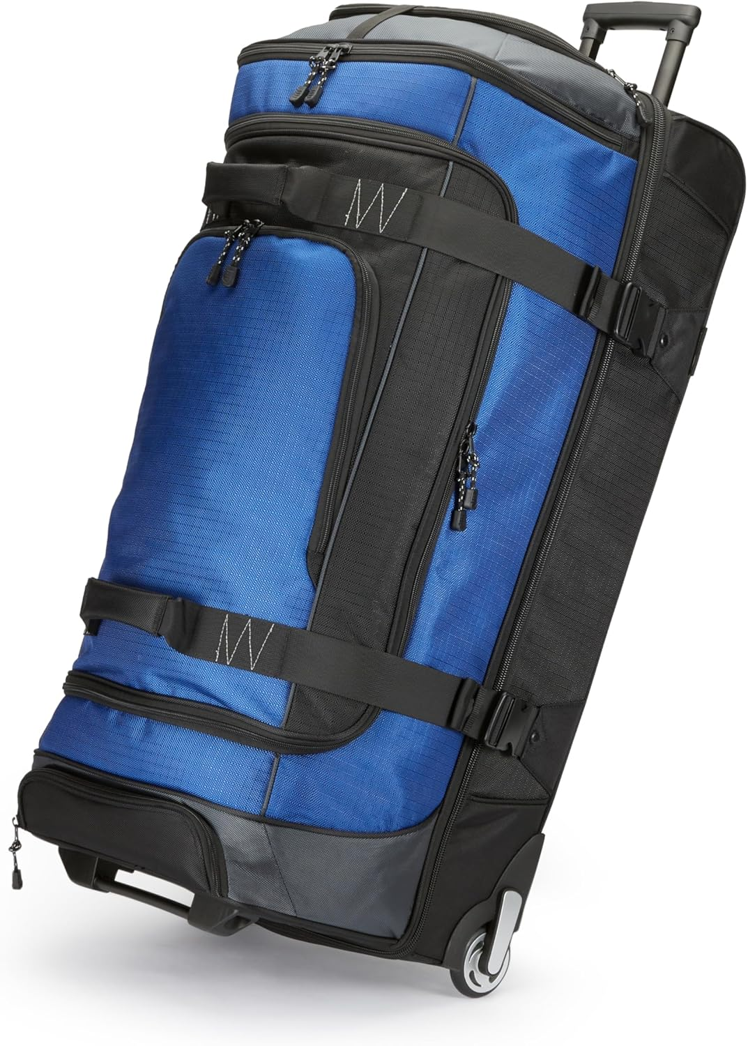 Amazon Basics Rolling Duffel Bag with Wheels, Ripstop Luggage for Traveling, Telescoping Handle, 90Cm, Black