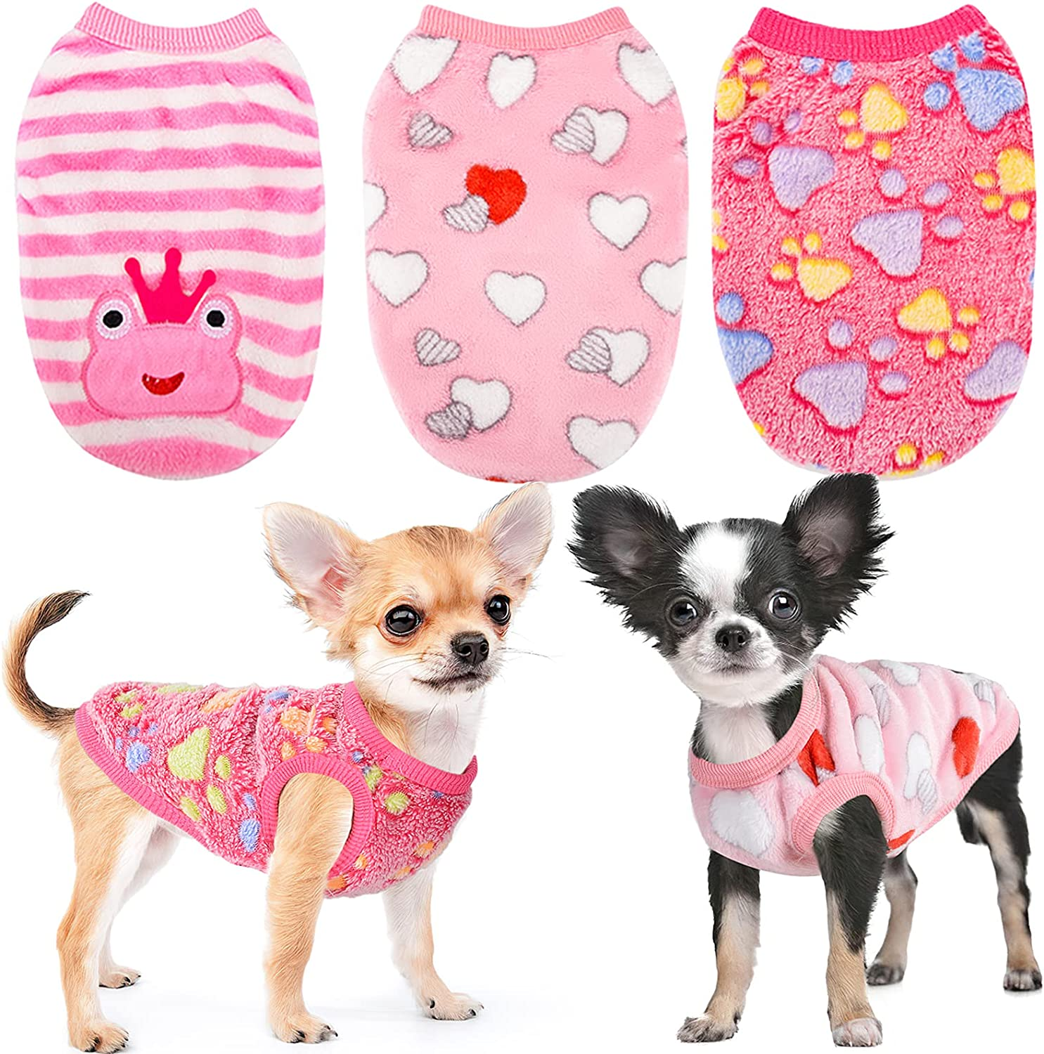 2 Pieces Small Dog Sweaters Chihuahua Fleece Clothes XXS~S Winter Warm Puppy Sweaters Boys Girls Tiny Dog Outfits for Teacup Yorkie Puppies Extra Small Breed Costume (Xx-Small)