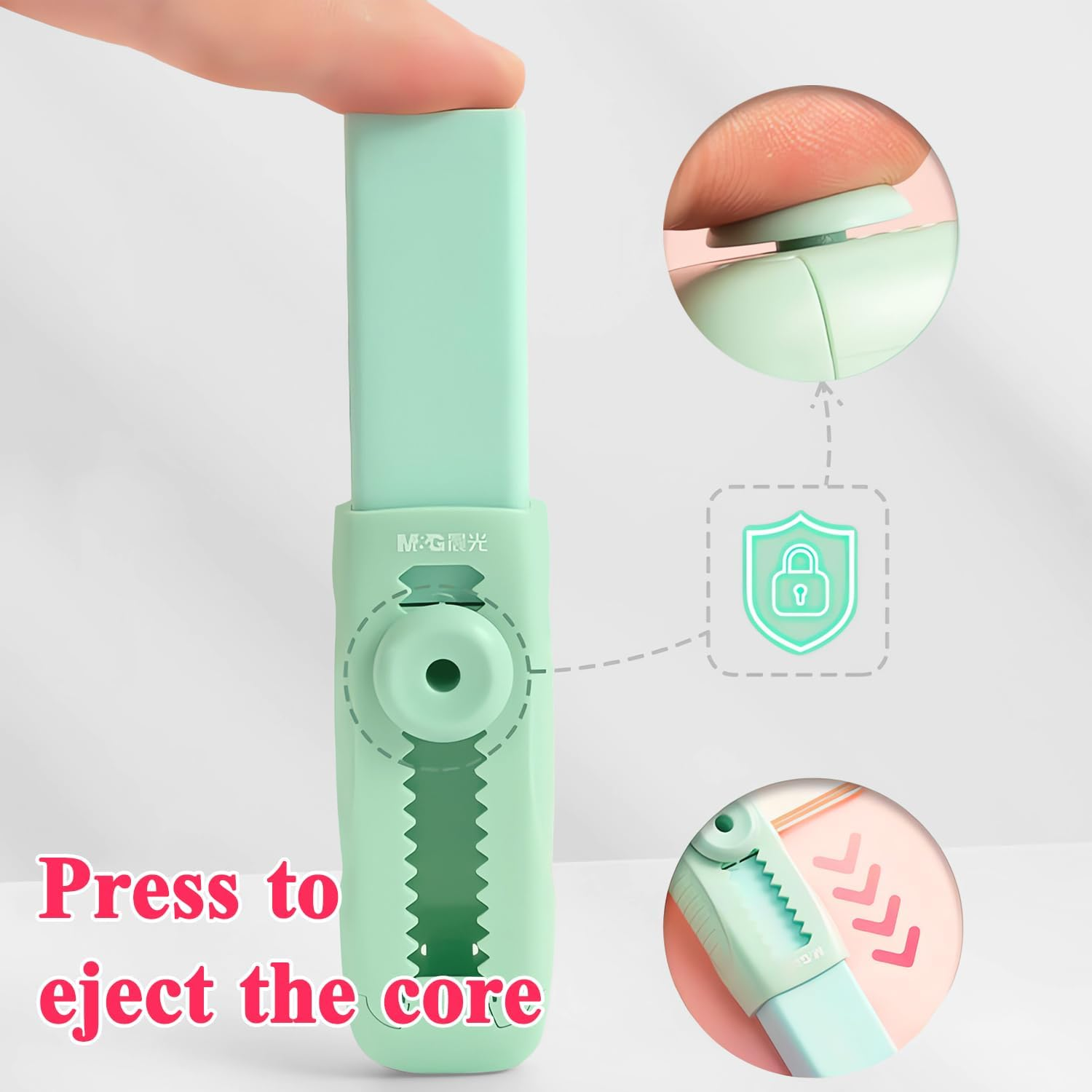 M&G 4+1 Pack Rubber Erasers Sliding Retractable Eraser, Soft Cute Erasers Push Pull Large Pencil Eraser with Plastic Sleeve 4 Refill Eraser for Students Kids, School Office Home Supplies (Green) - Pink image number 6