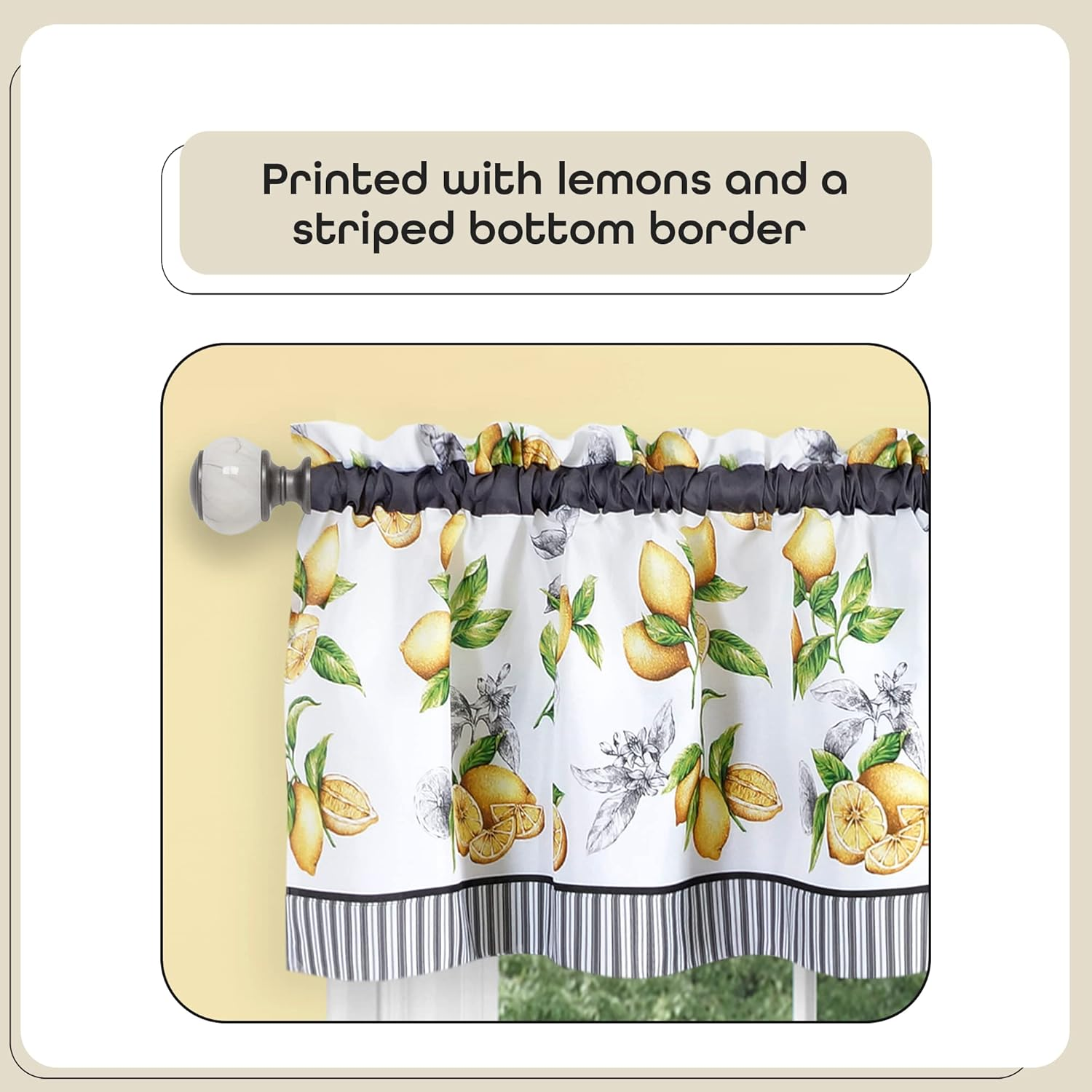 Light Filtering Window Curtain, Printed Tier & Valance Set - 58 Inch Length, 36 Inch Width - Lemon Drop (Yellow), Machine Washable Drape for Kitchen, Bedroom, Living, & Dining Room by Achim Home Decor image number 5