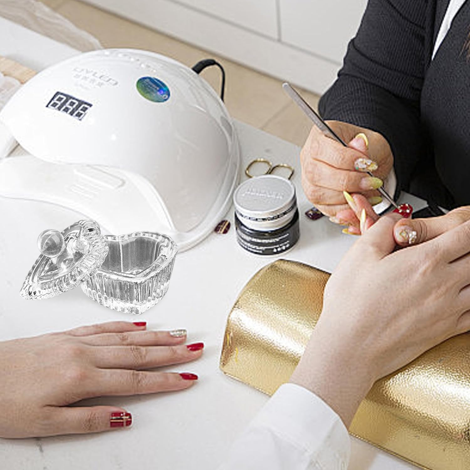 Monomer for Acrylic Nails, Heart Shape Monomer Dish, 1.6X1.2 Inch Clear Crystal Glass Dappen Dish with Lid for Acrylic Nail Art Tool image number 1