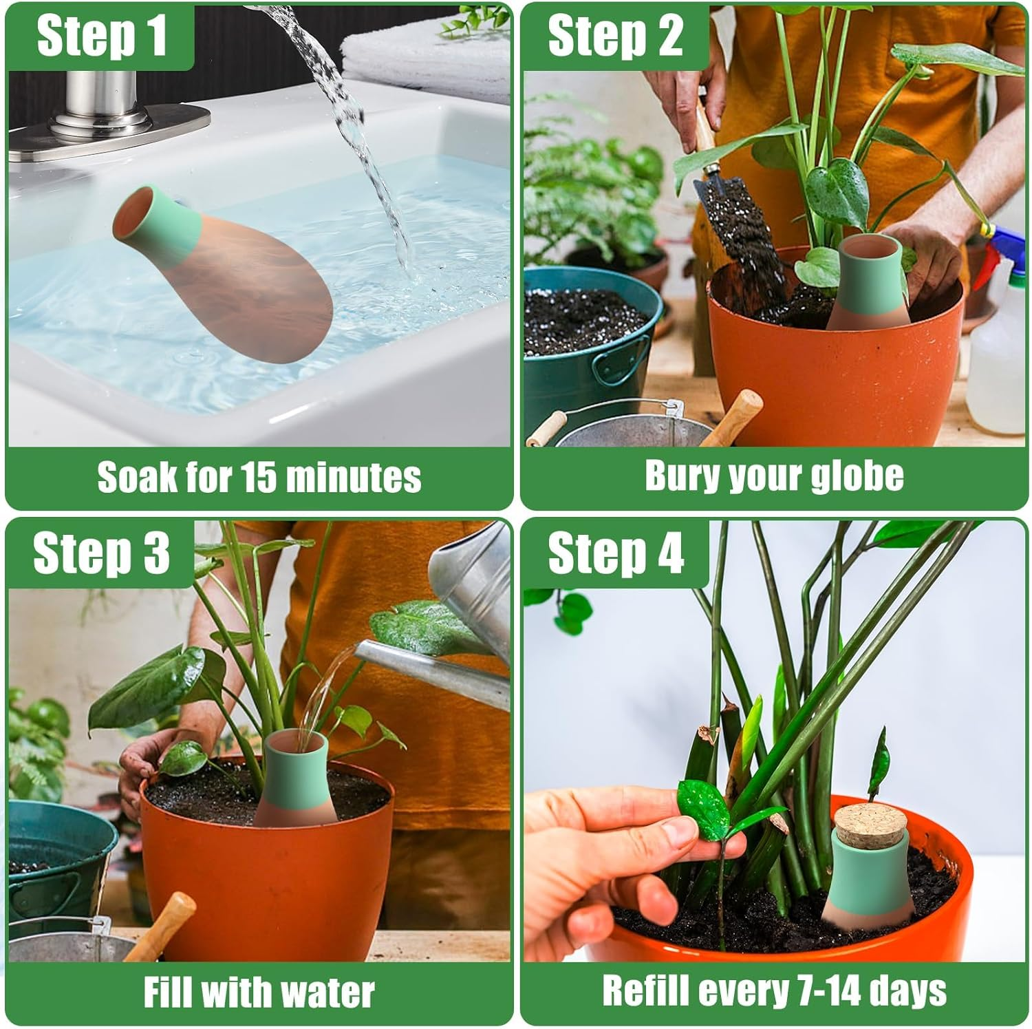 4 Pcs Terracotta Watering Pots, 13.5Oz/400Ml Terracatta Self-Watering Globes for 1-Week, Watering Planter Insert for Outdoor & Indoor Plants Easy to Refill - Set of 4 image number 4