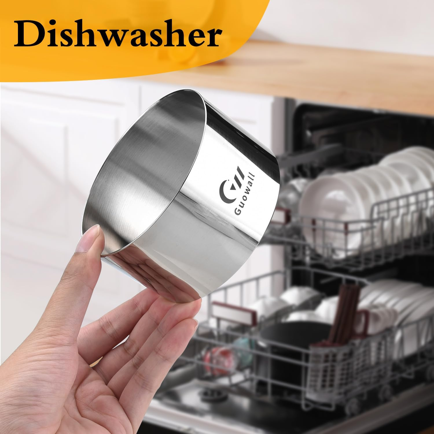 Guowall 6Pcs 4 Inch Seamless Mousse Cake Ring Set for Baking Stainless Steel round Food Mold Cookie Pastry Cutter - 1 Lifter, 1 Pusher and 4 Rings image number 3