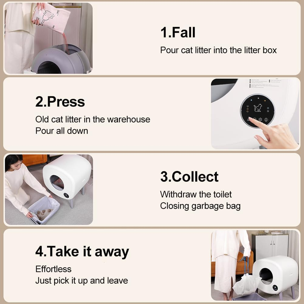 Self Cleaning Cat Litter Box,Automatic Cat Litter Boxes Extra Large Cat Litter Tray with 76L+13L Capacity App Control/Health Monitor Cat Litter Furniture for Multiple Cats image number 6