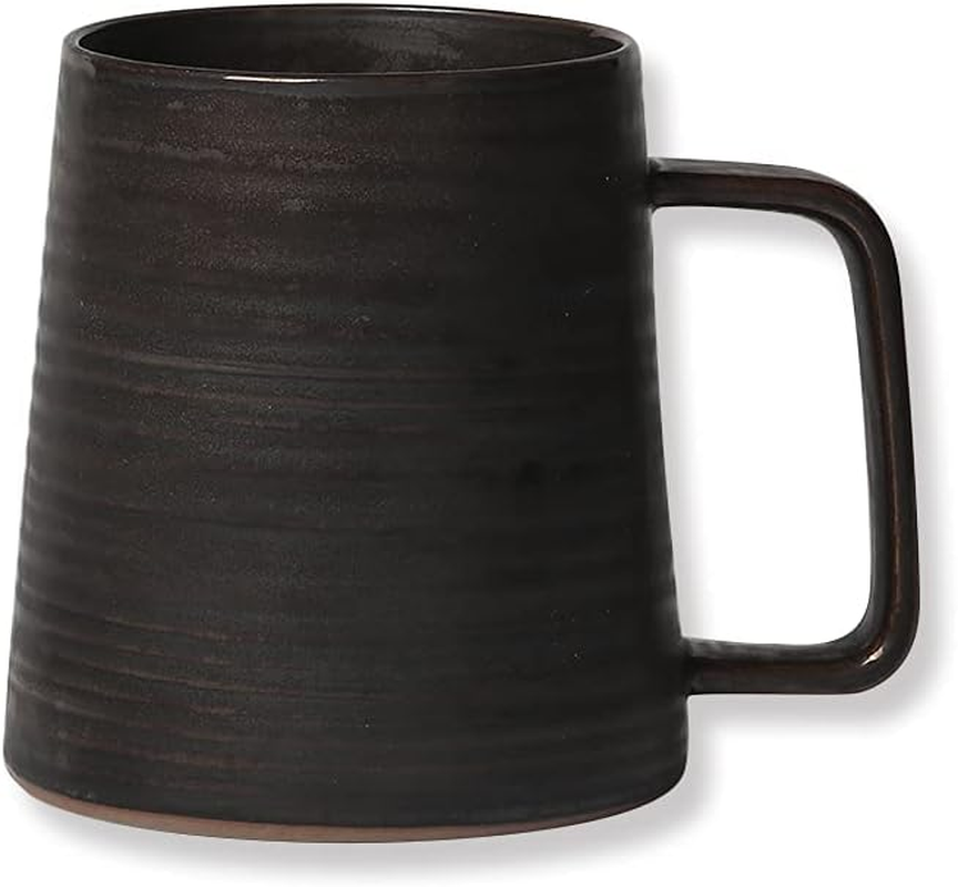Globe Faith Large Handmade Pottery Coffee Mug, Unique Metallic Glazed Ceramic Drinking Cup Coffee Cup with Big Handle for Home, Office or Gifts, Microwaveable, Annular Texture 16 Oz