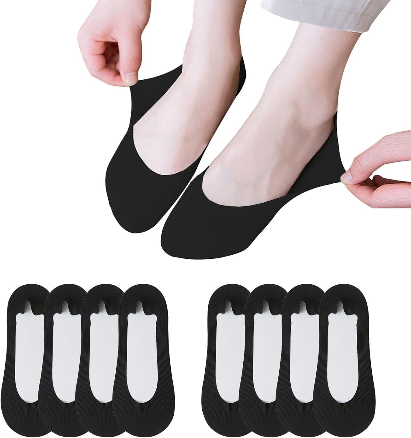 No Show Socks Women for Flats 4 Pairs Non Slip Ultra Low Cut Liner Summer Invisible Fit Shoe Size 5-9.5,Hidden Thin Socks