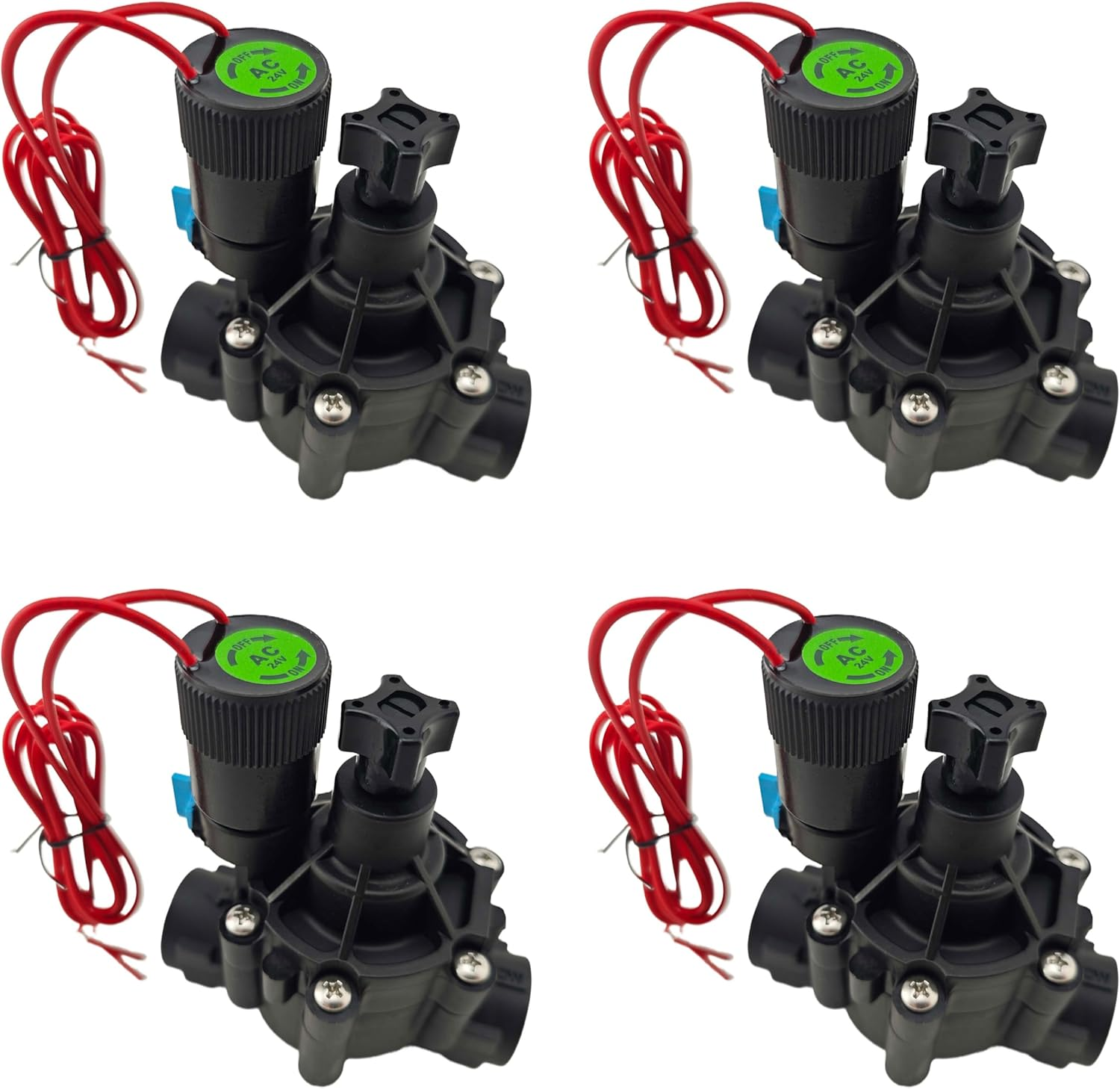 24VAC Solenoid Valve 4-Pack &ndash; 3/4" BSP (DN20) with Flow Control & Manual Override &ndash; Durable Nylon Body, 1-10 Bar Pressure &ndash; Ideal for Garden Sprinkler, Drip Irrigation (5M&sup3;/H Flow Rate)