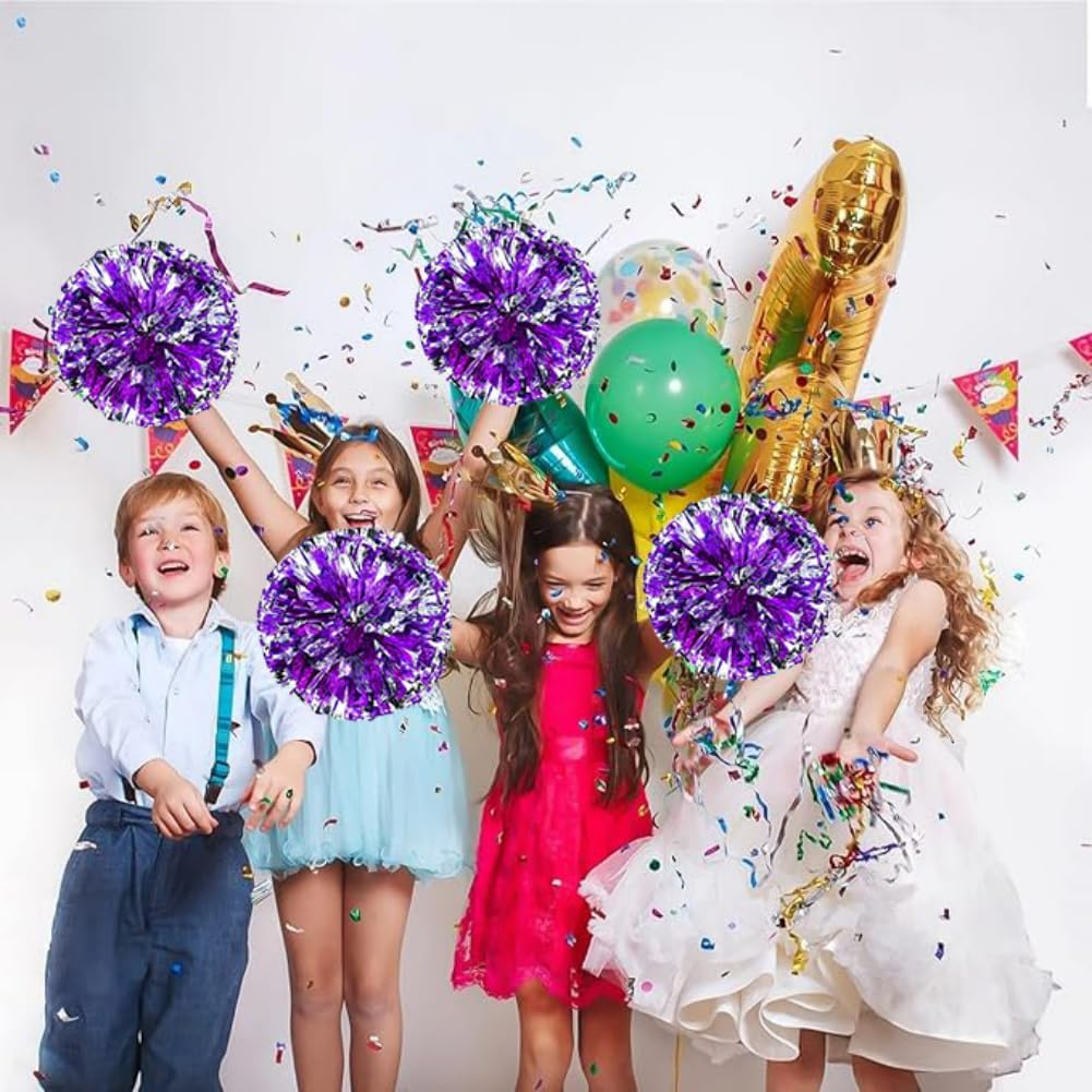 Cheerleading Pom with Handle Bulk Metallic Foil Plastic 4PCS Poms Sports Dance Cheer Pompoms Cheering Squad Poms for Kids Adults Team Game Party image number 2