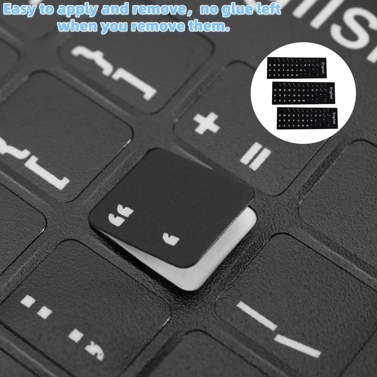 3 Pcs English Keyboard Stickers,Big Letter Full Set, Black Background with White Lettering, Laptop Desktop Computer Keyboards Accessoriesalphabet Stickers image number 2
