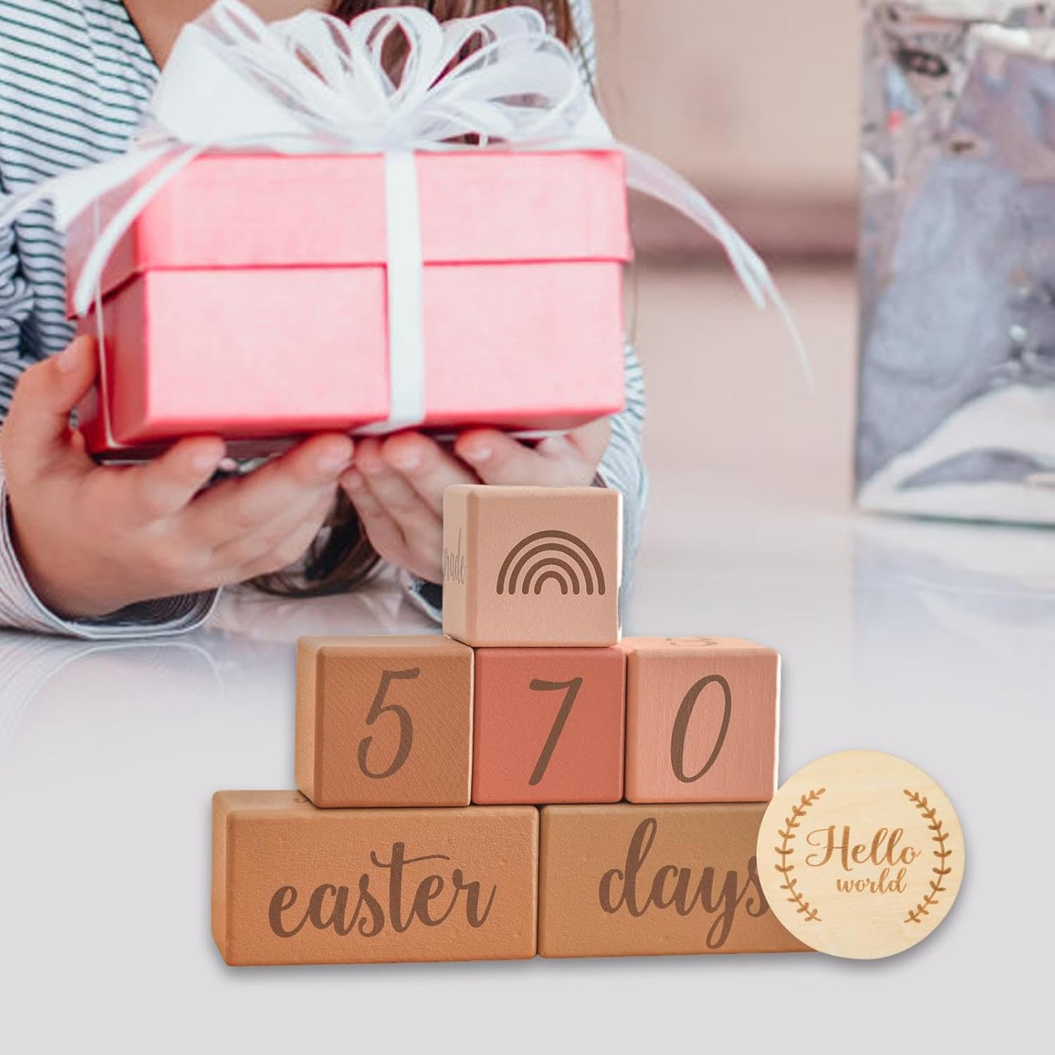 Milestone Blocks Set Memories, Growing up Newborn Keepsake Commemorative Week Month Year Decoration Boys or Girls Photo Props, Pink