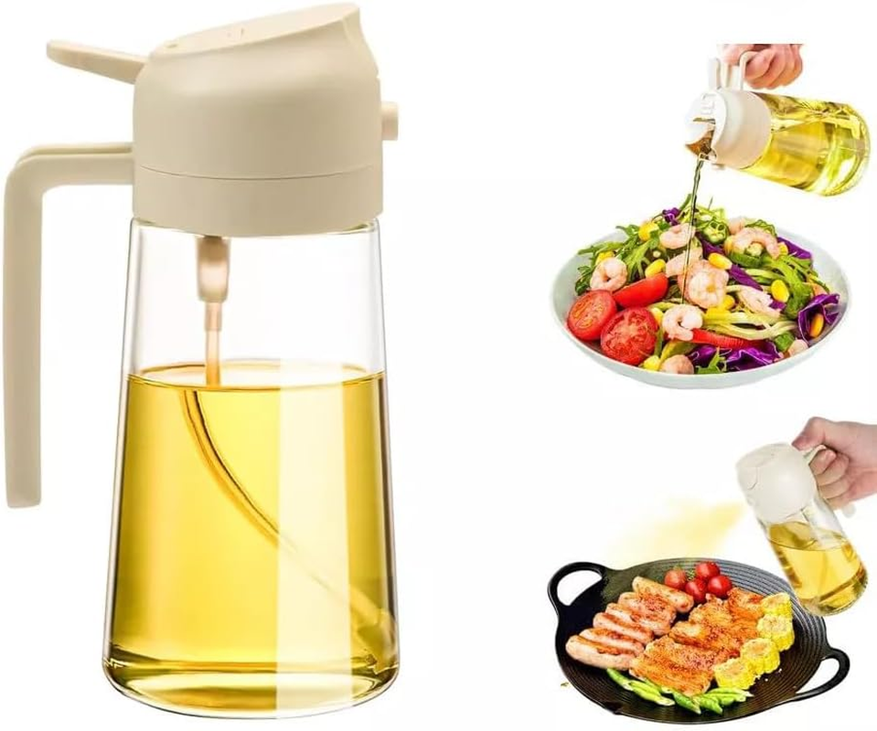 GHOST MONKEY Oil Sprayer for Cooking, 2 in 1 Olive Oil Dispenser Bottle for Kitchen, 470Ml Glass Oil Bottle with Premium Nozzle, Food-Grade Oil Mister for Air Fryer, Salad, Frying, BBQ (GREEN)