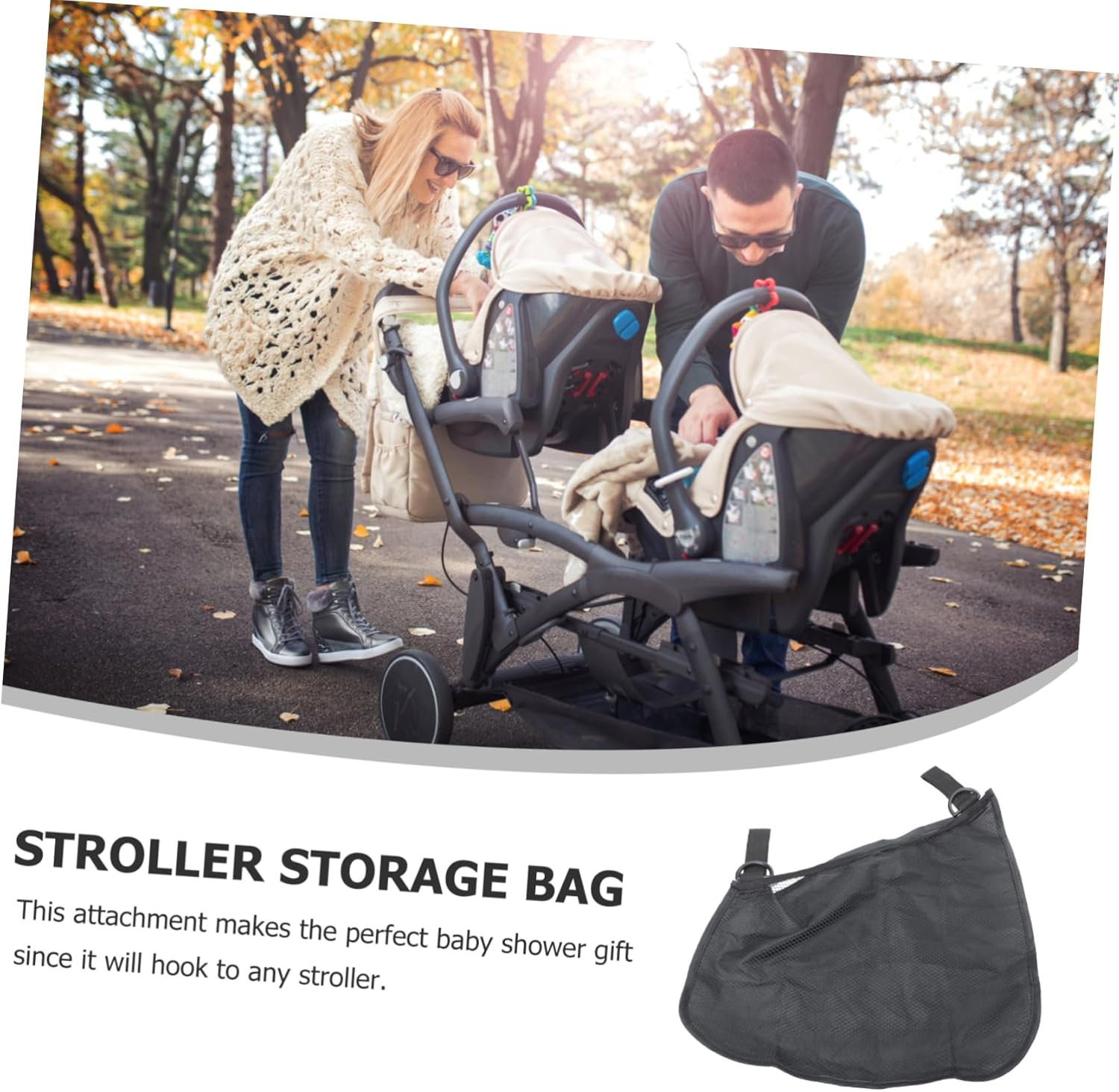 Baby Stroller Diaper Bag Hanging Storage Organizer Mesh Pockets for Toddlers, Portable Stroller Storage Pouch for Diapers and Toys, Black Travel Essential for Outdoor Use image number 3