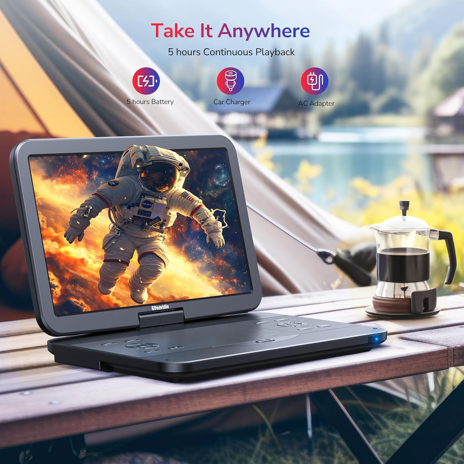 17.5" Portable Blu-Ray DVD Player with 15.4" 1920X1080 HD Large Screen, 5 Hours Battery, Surround Audio Sound, Support HDMI In/Out, USB/SD Card Reader, MP4 Video Playback, Sync TV image number 5