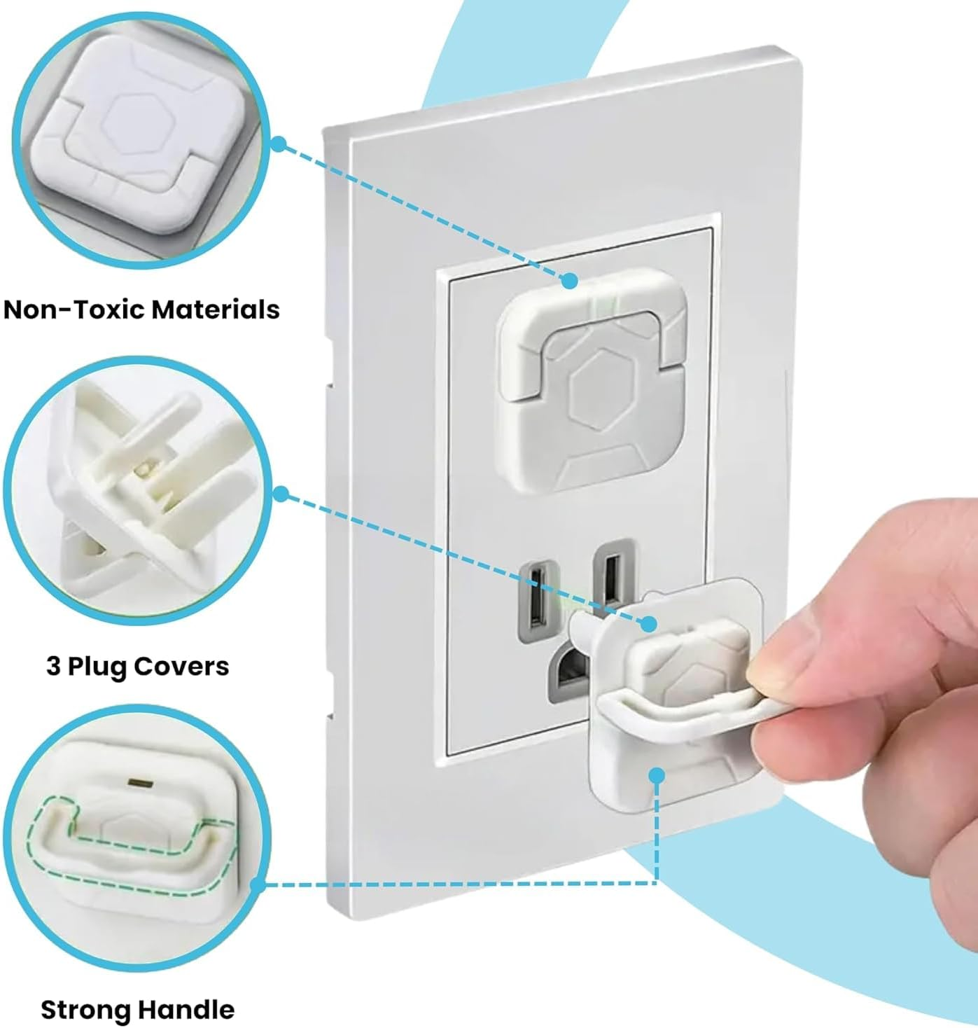 Outlet Covers Baby Proof with Pull Handle, Baby Proof Socket Covers, White Baby Proof Covers, 3 Prong Child Proof Outlet Cover (White, 10 Pack) image number 5