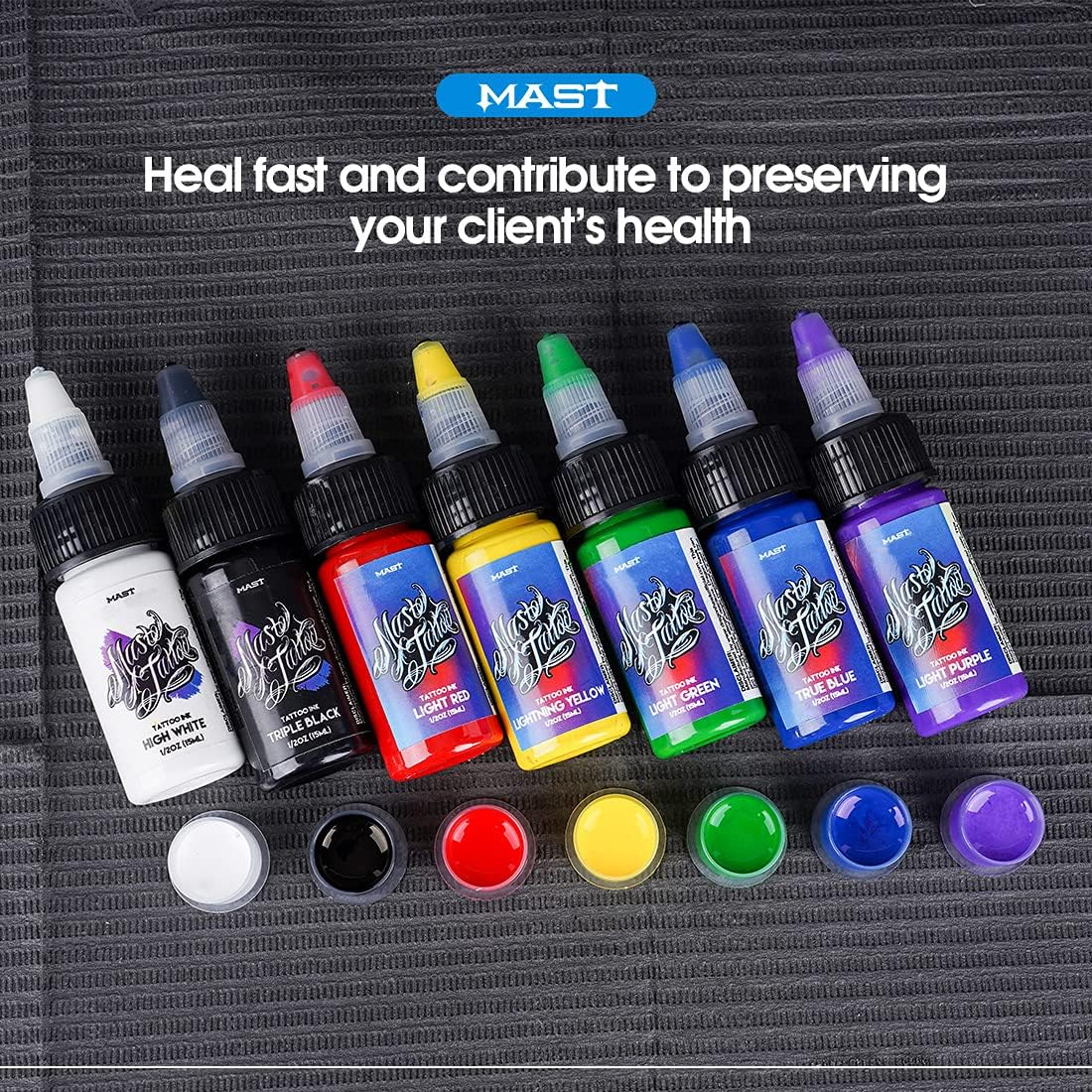 Mast Tattoo Inks 1/2Oz Kit 7 Bottles Mixed Color Triple Black High White Supply