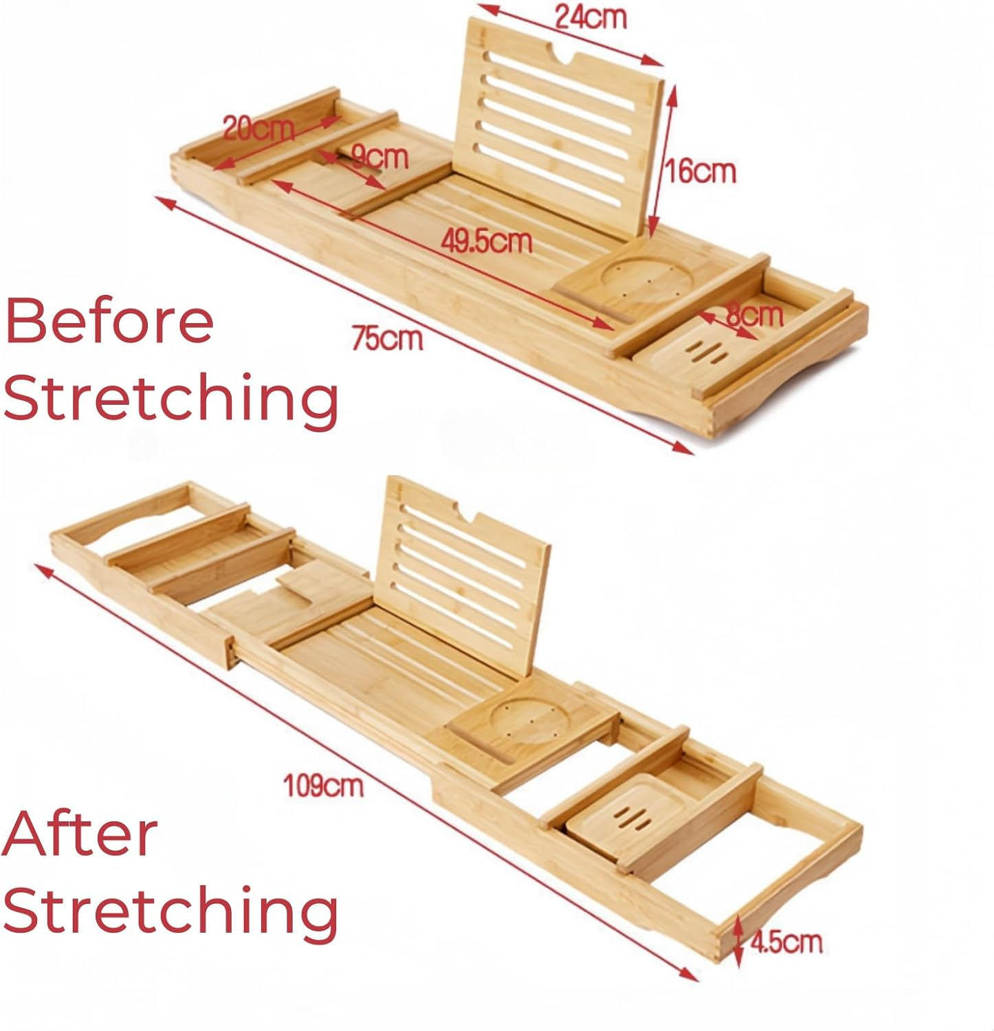 Oksoar Bathtub Tray, Premium Bamboo Luxurious Spa Set for Women: Unique Expandable Bath Sets, and Relaxing Bath Accessories - Perfect Housewarming and Couples Gifts image number 4