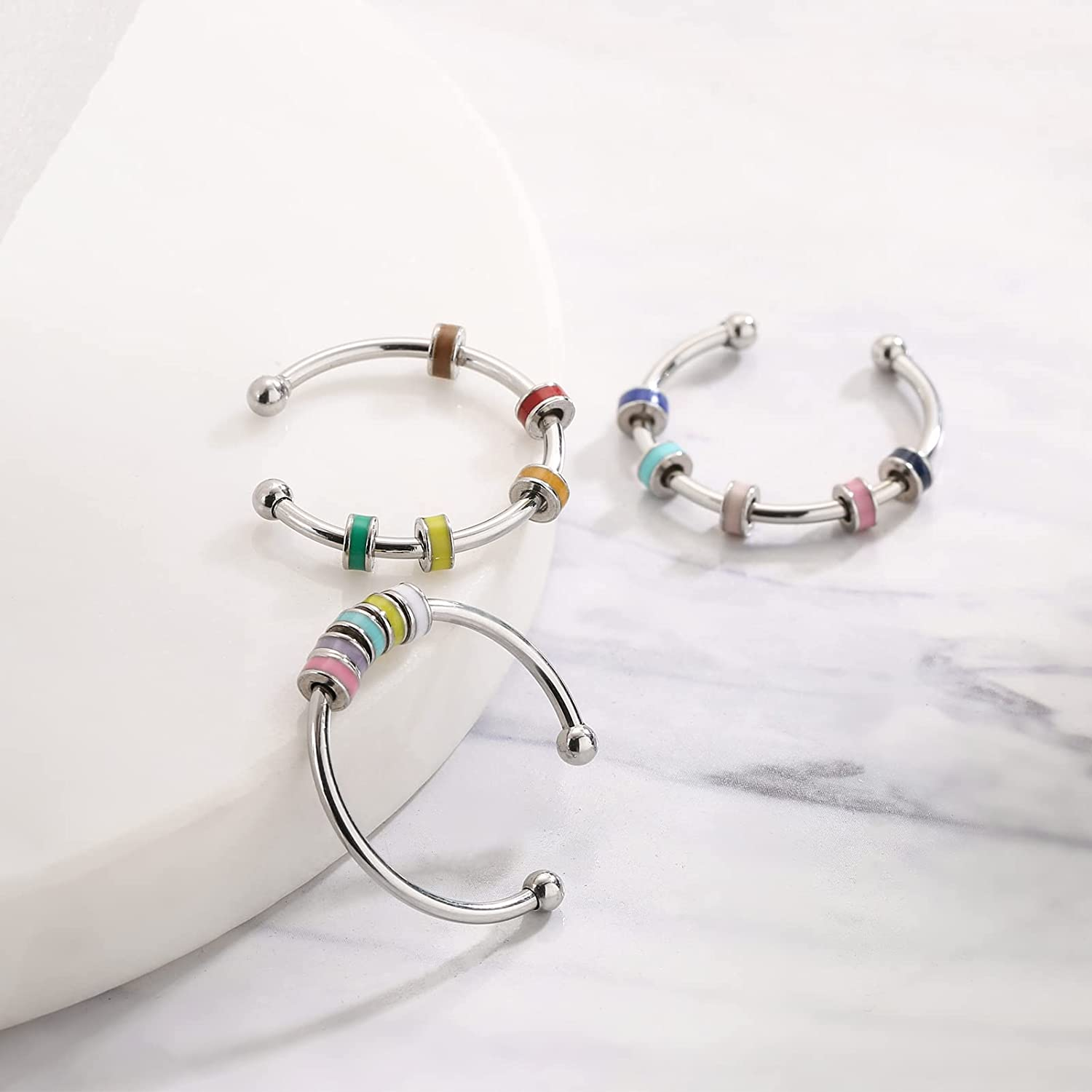 LIU JUN Enamel Fidget Rings for Anxiety Women, to My Daughter Anti-Anxiety Multicolor Stainless Steel Stress Relief Spinner Rings with Beads Your Anxiety Is Lying to You Anxiety Ring for Kids, Enamel, No Gemstone image number 6