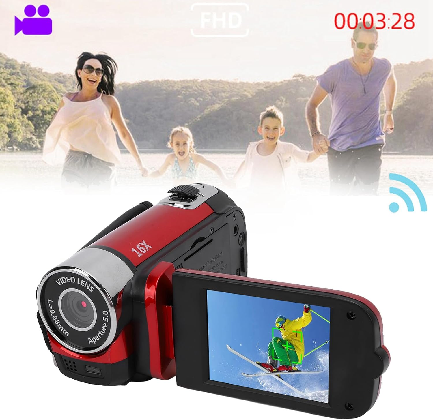 Video Camera Camcorder, 16MP 1080P Digital Camera with 2.4 Inch Flip Screen, 16X Digital Zoom anti Shake Vlogging Camera Recorder, Fill Light, Loop Recording Camera (Red) - Red image number 6