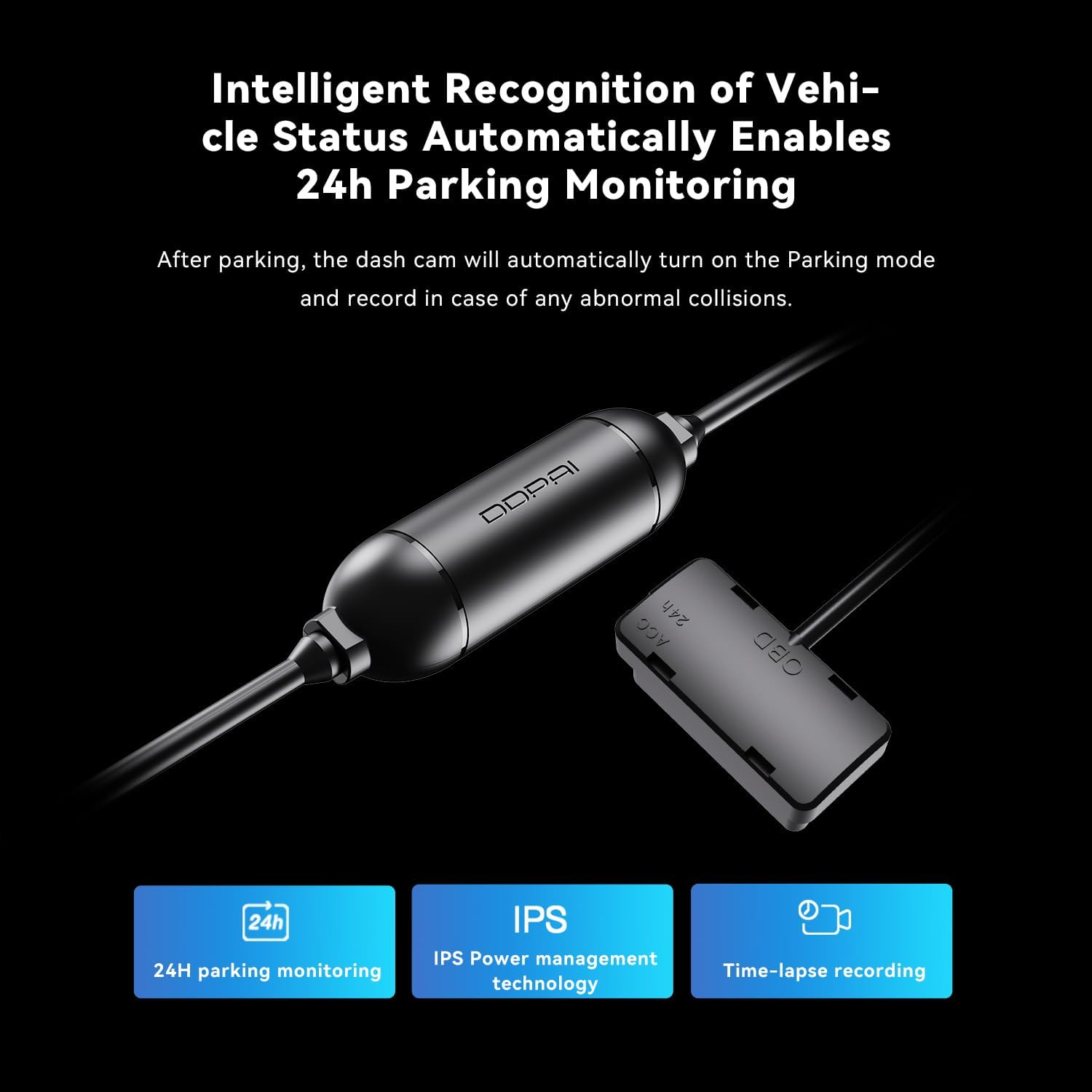 DDPAI Dash Cam Smart OBD Hardware Kit Compatible with Models N1 Dual, N3 Pro, N5 Dual and MINI5, Enable 24 Hours Parking Monitor, 12V/2A to 5V/2A, 3 Meters Long image number 2