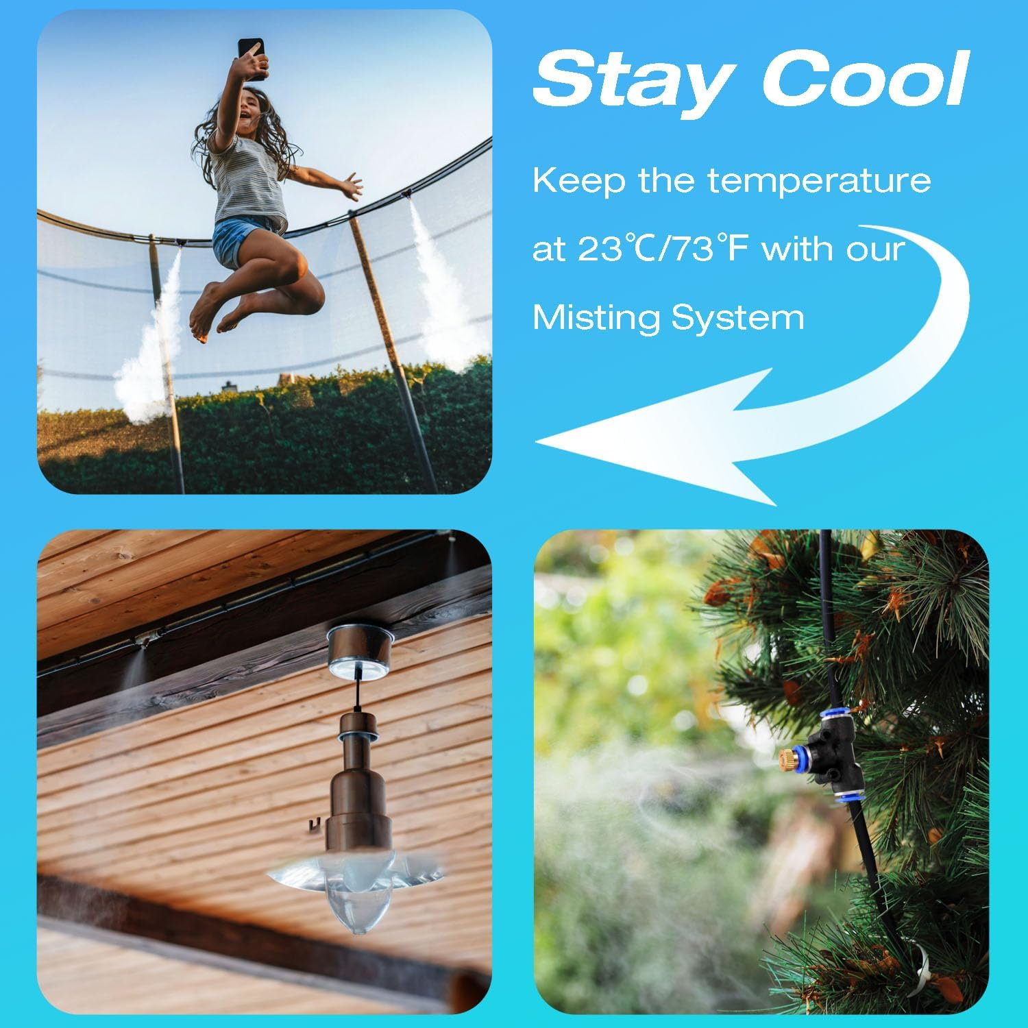 H&G Lifestyles Patio Mister, Outddor Misters for outside Patio,Water Misters for Cooling,75Ft Misting System for Green House,25 Brass Mister Nozzles,Fits 3/4" GHT Garden Hose,For Backyard Trampoline