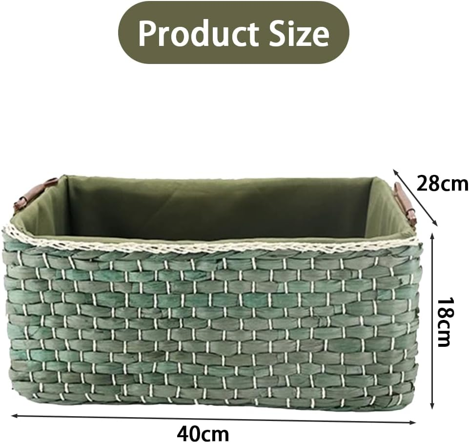 Shukitechi Woven Storage Basket for Drawers, Large Green Corn Fiber Basket, Multi-Purpose Shelf Organization Basket for Home, Bedroom, Kitchen, Office image number 6