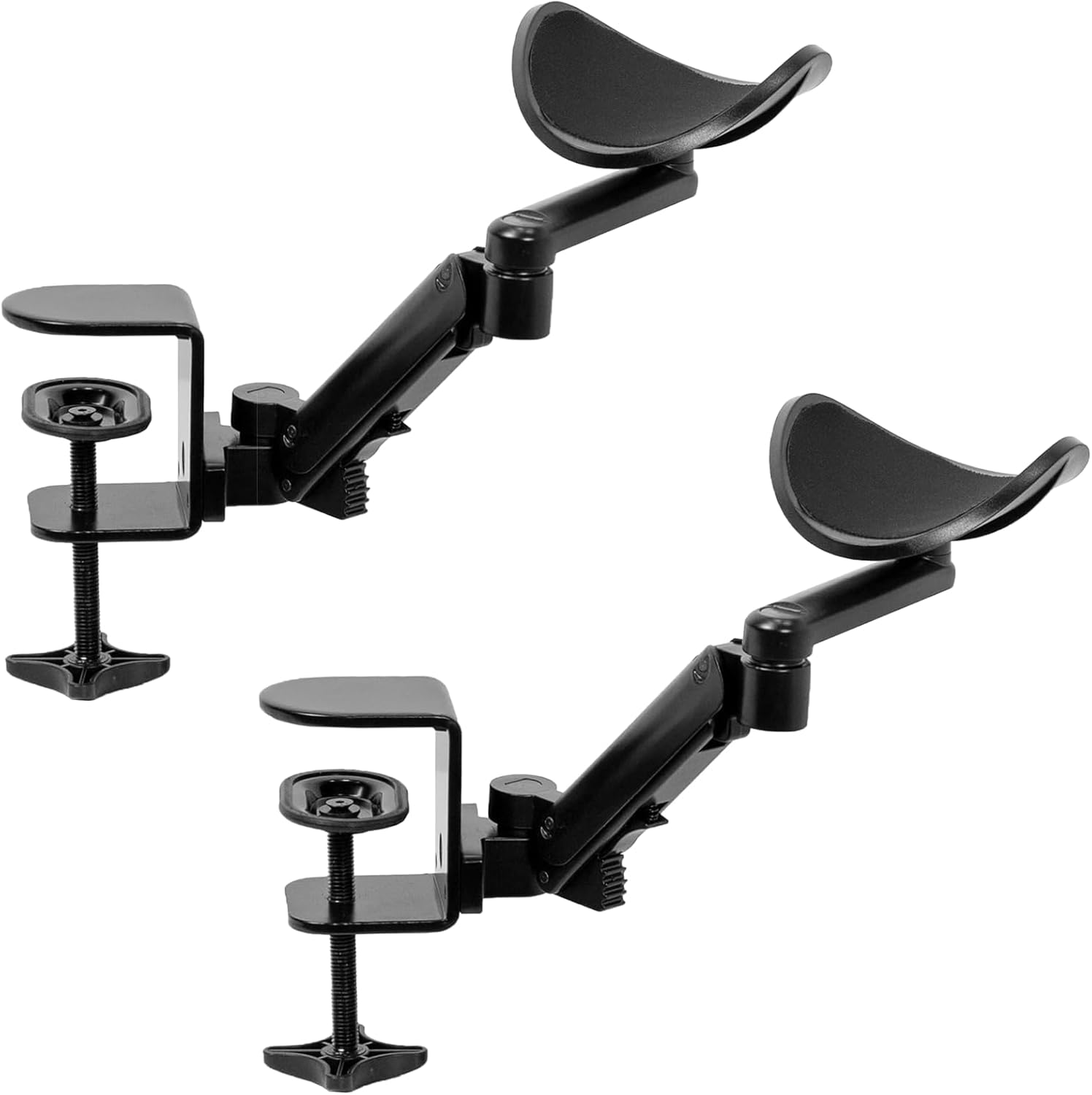 Adjustable Clamp-On Armrest - Rotating Desk Cradle Elbow Cushion, above Table Extension Arm Support - Black (2 Pack)