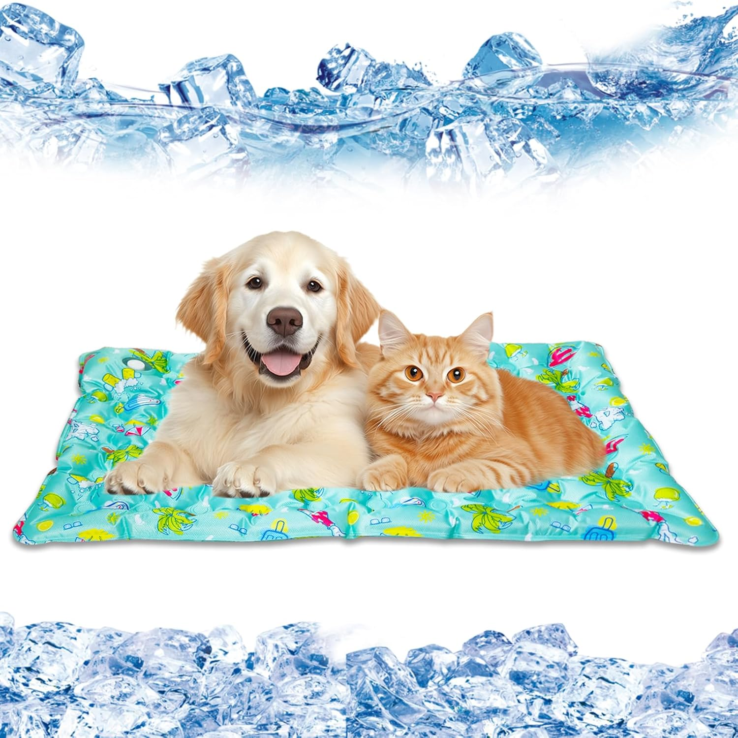 MITAIKO Dog Cooling Mat, Pet Ice Cooling Pad Sleep Bed [60X50Cm / 20"X24"] - Water Filled - Tear & Scratch Resistant for Dogs & Cats, for Pets Sofa & Crate to Keep Cool & Calm Sleep in Summer, Green