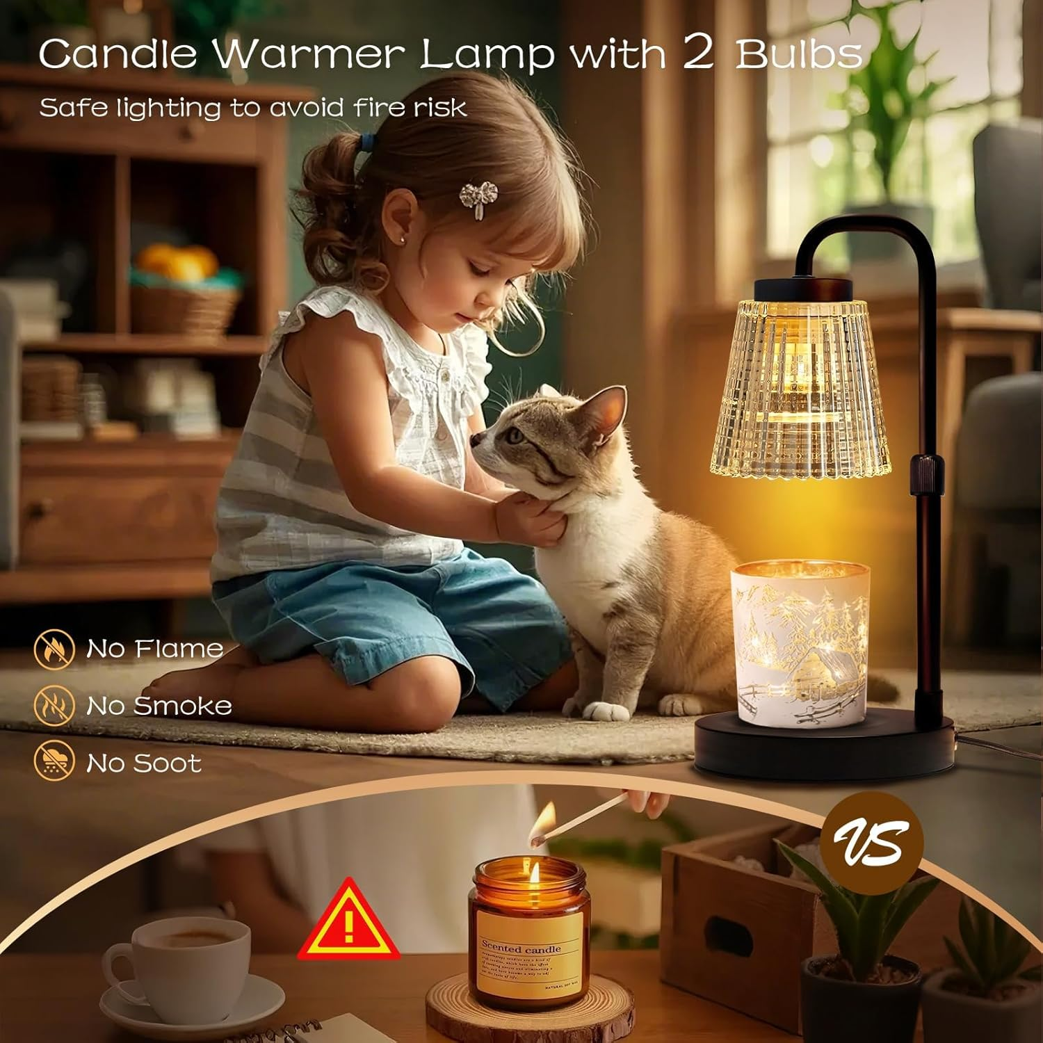 Kinsdan Candle Warmer Lamp, Adjustable Height Dimmable Candle Warmer with Timer, Wax Melt Warmer for Jar Candles with 2 Bulbs, Candle Lamp for Home Decor Gift image number 5