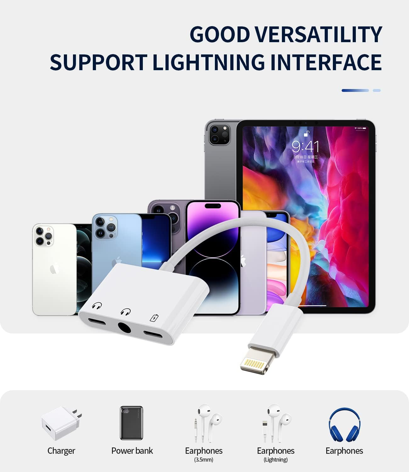 Lightning to 3.5Mm Headphone Adapter(3-In-1)For Iphone 14 13 Pro Max Double Lighting Port Earphone Charger Splitter AUX Audio Jack for Apple for Ipad Charging Cable Earbuds Wired Connector Car Adaptor image number 2