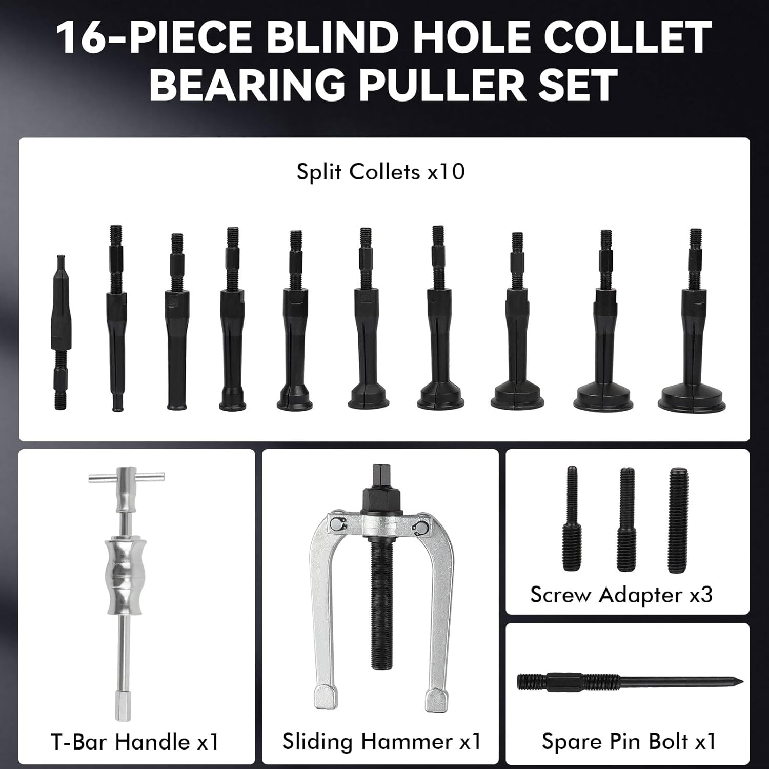 16PCS Blind Hole Bearing Puller Blind Hole Collet Bearing Race and Seal Puller Extractor Kit, Slide Hammer Pilot Insert Inner Internal Bearing Removal Tool Set for Wheel Bearings/Bushings, Red image number 6