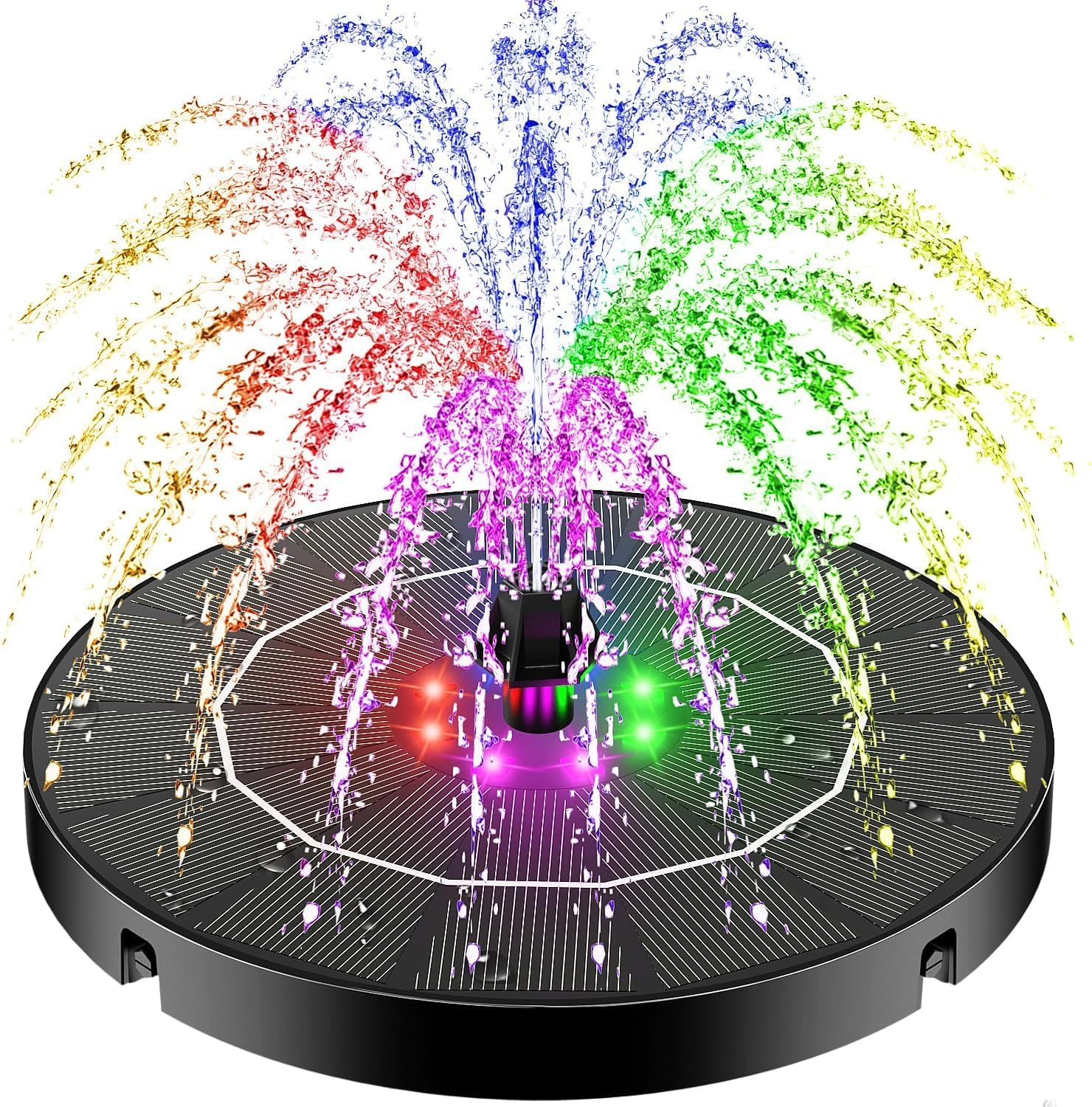 Solar Fountain Water Pump with 7 Color LED Lights, Upgrade 2.5W Solar Fountain with 7 Nozzle, Free Standing Floating Solar Powered Water Fountain Pump for Bird Baths, Ponds, Patios, and Pools image number 2