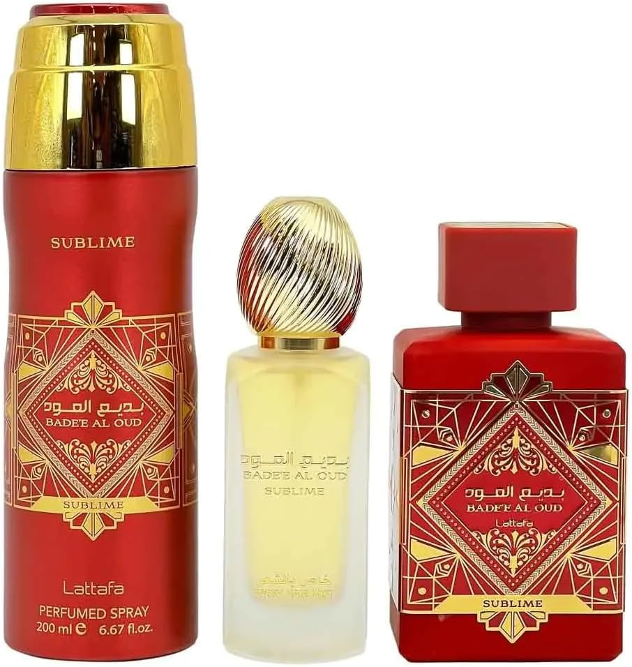 Lattafa Badee Al Oud Sublime 100Ml EDP Mens + 200Ml Body Spray + 50Ml Hair Mist