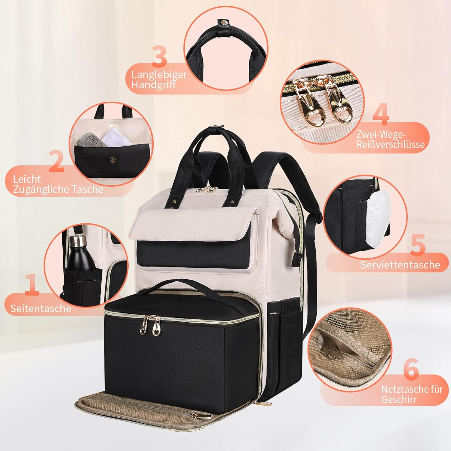 BERTASCHE Lunch Rucksack, Laptop Rucksack Damen 15,6 Zoll Mit Isoliertes K&uuml;hltasche, 2-In-1-Arbeitsrucksack F&uuml;r Frauen/Arbeit/Business/Reisen/Lehrer/Schule/Uni image number 7