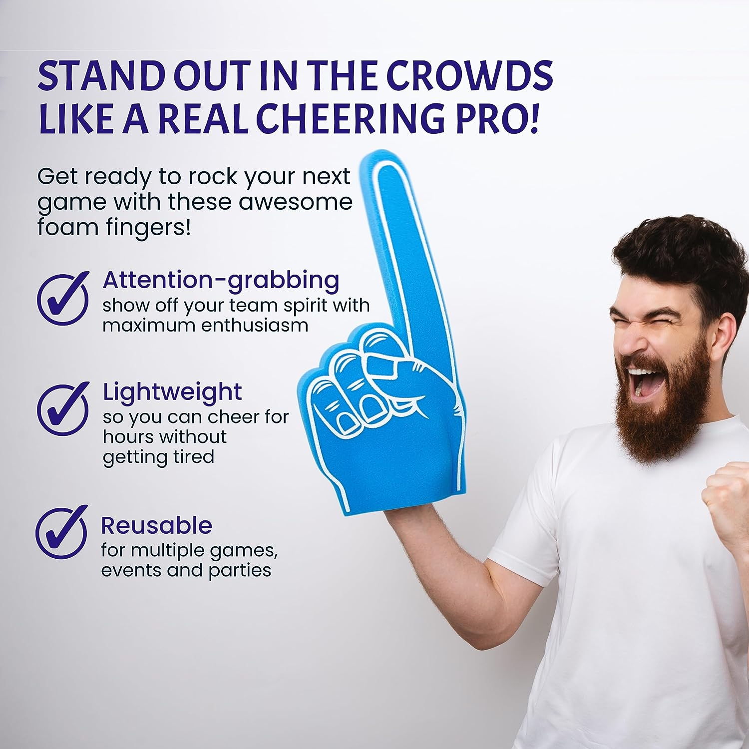 Giant Foam Finger 18 Inch- You'Re Number 1 Foam Hand for All Occasions - Cheerleading for Sports - Exciting Vibrant Colors Use as Celebration Pom Poms- Great for Sports Events Games School Business - Black image number 5