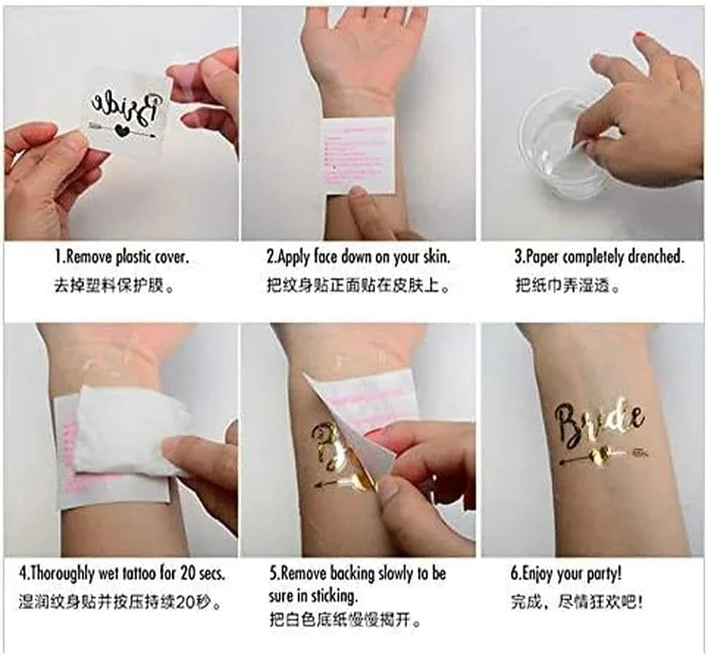 Hens Party Decorations & Bridal Shower Decorations Set, Bride to Be Accessories with Wedding Sash, Rose Gold 3D Bride Headband, Classic Veil, Temporary Tattoo - Ermaoo