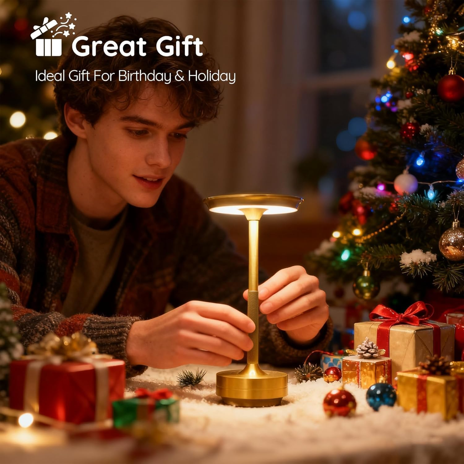 2 Pack Golden Cordless Rechargeable Table Lamp, LED Portable Touch 3000Mah Battery Operated Table Lamps, with Memory Function 3-Level Brightness for Patio, Bars, Bedroom, Outdoor, Dinner, Cafe image number 1