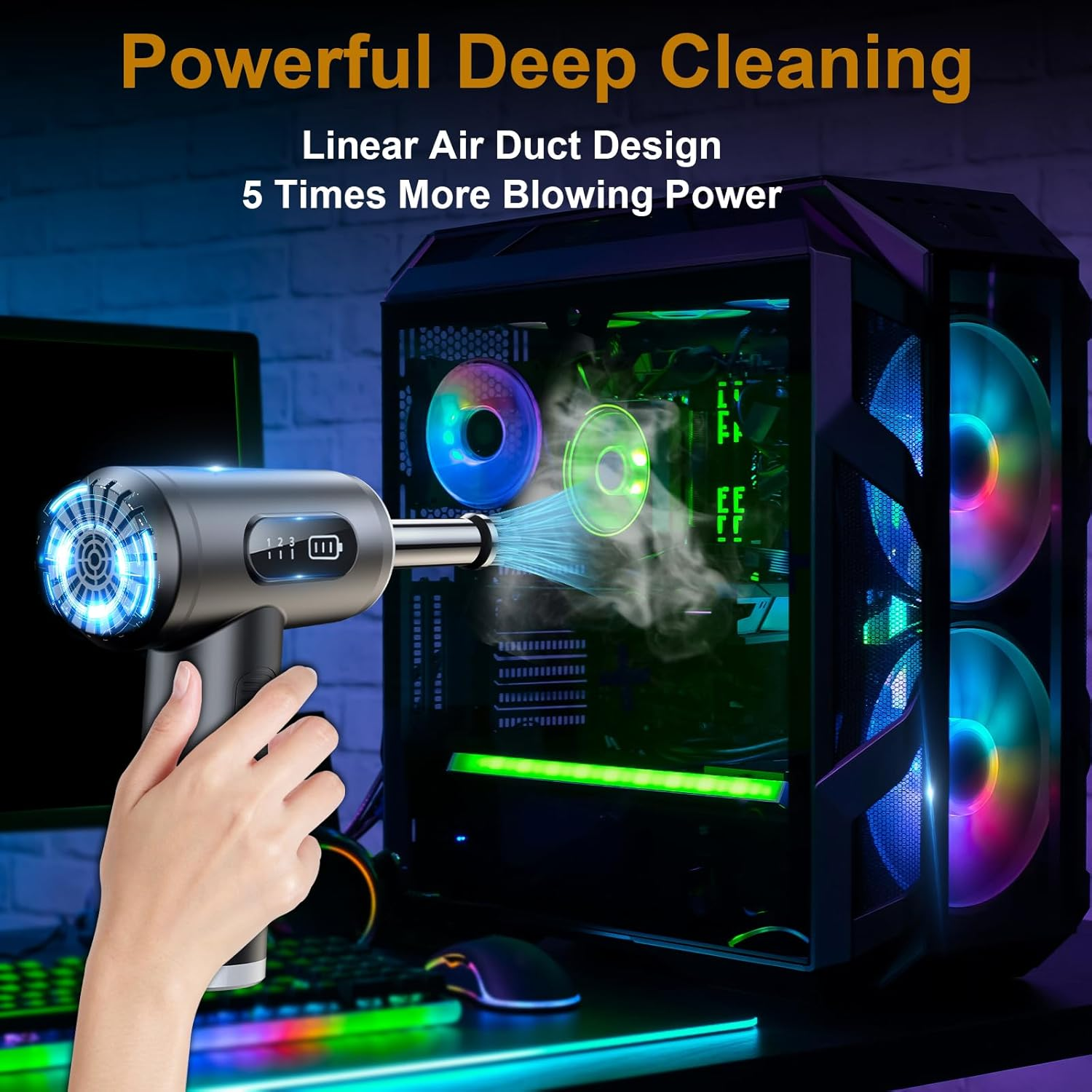 Lecoirrax Compressed Air Duster, 3 Gear Adjustable 130000RPM Electric Air Duster with LED Light, Rechargeable Cordless Air Blower for Keyboard Car Computer Office Cleaning, Replace Compressed Air Can