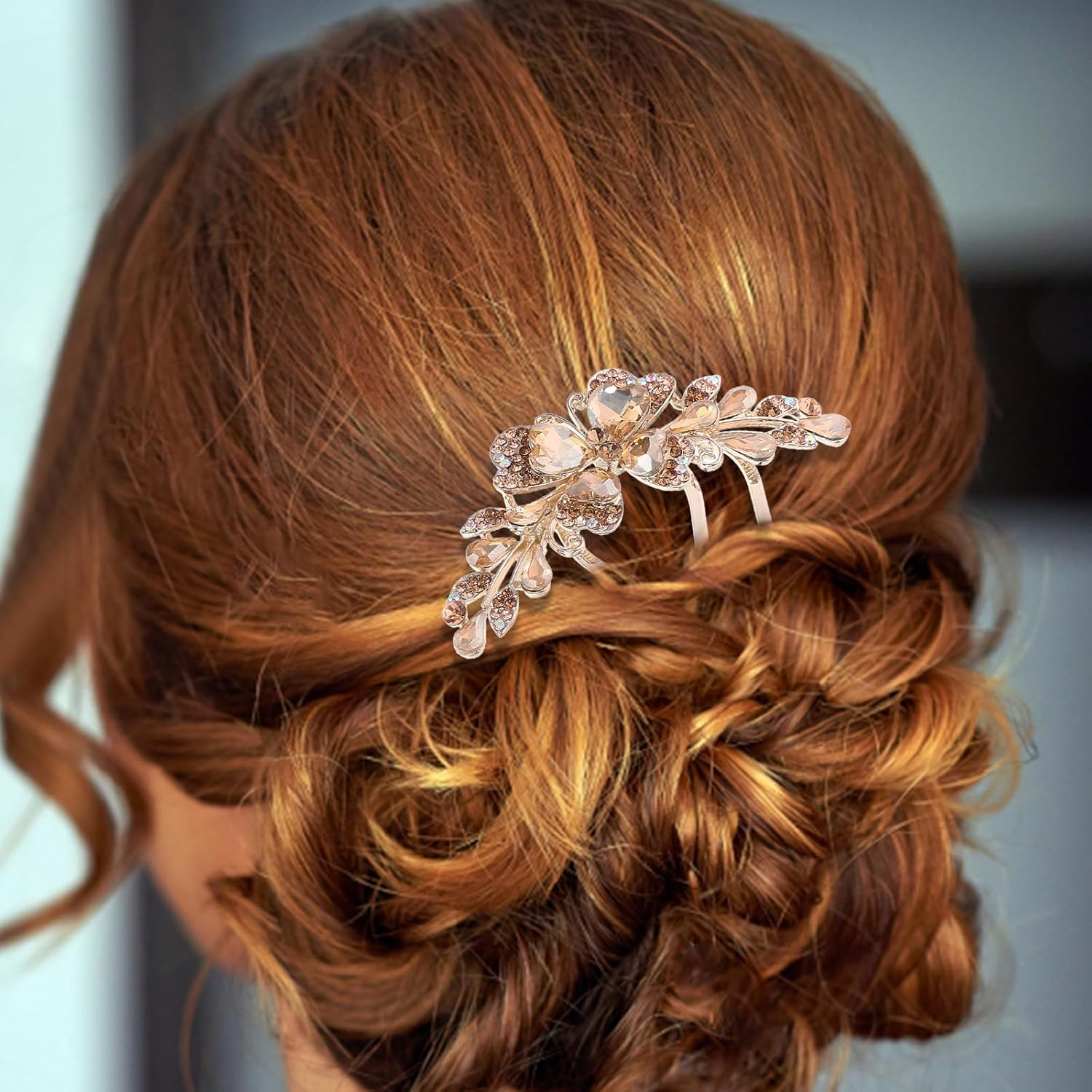 LOGOFUN Crystal Hair Side Comb Rhinestone Hair Comb Wedding Bride Updo Side Comb Bridal 4-Prong Hairpin for Women Girls Hair Accessory - Champagne Color image number 5