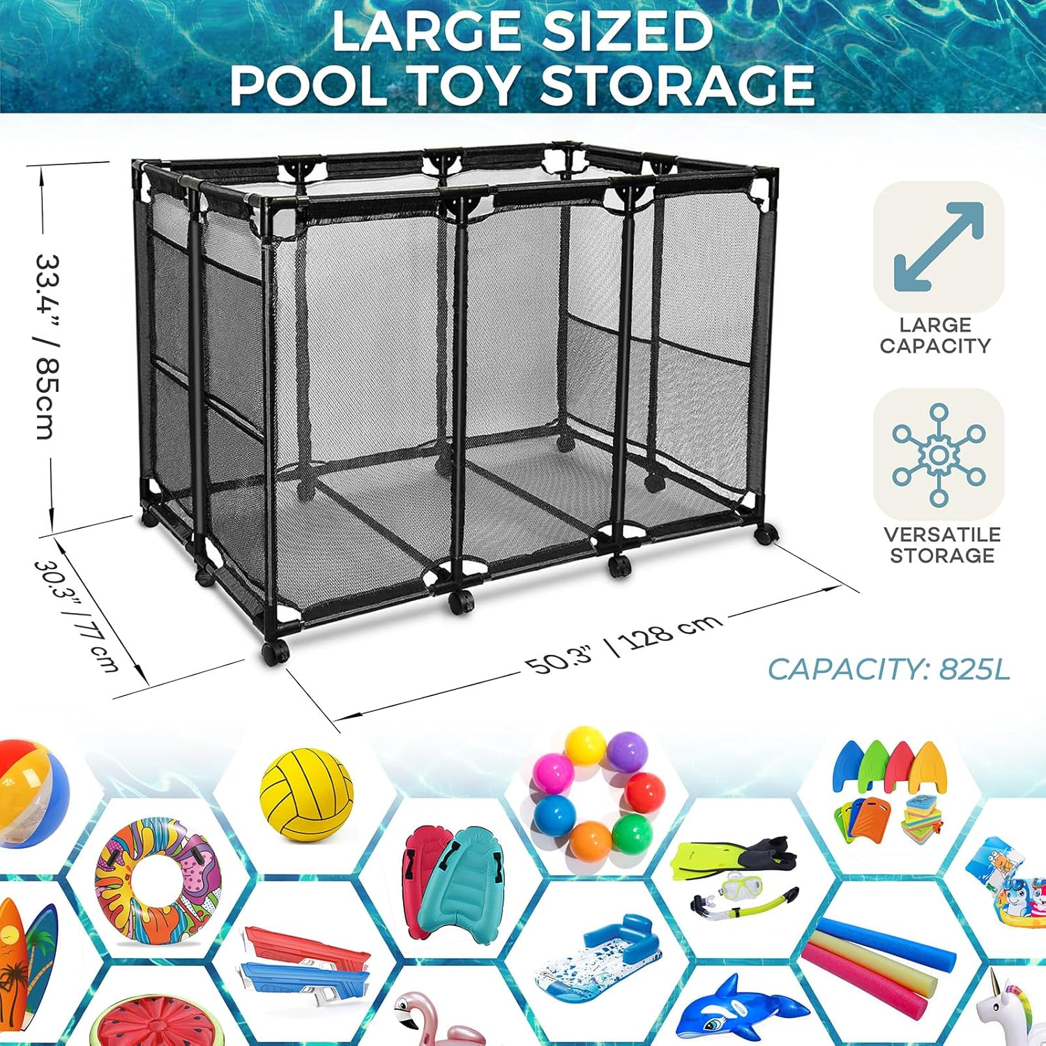 Pool Float Storage Organizer for Pool Noodles Floats Inflatables Towels - Ultimate Outdoor Pool Toy Storage Bin - XXL Black Hduty Metal - Pool Float Holder - Pool Storage Bin for Easy Poolside Cleanup image number 4