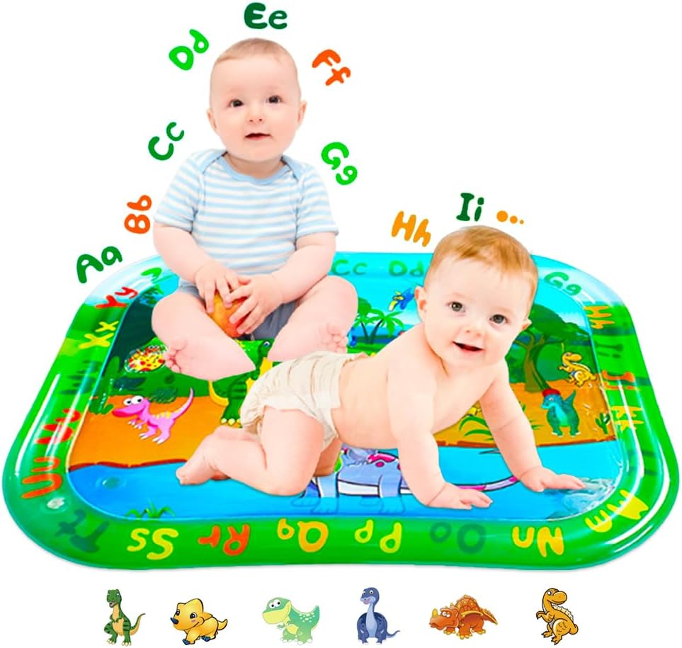 Large Tummy Time Water Mat,100 * 80Cm Inflatable Water Mat,Dinosaur&Letters Water Play Mat,Baby Toys for Toddlers 0 1 2 3 image number 3