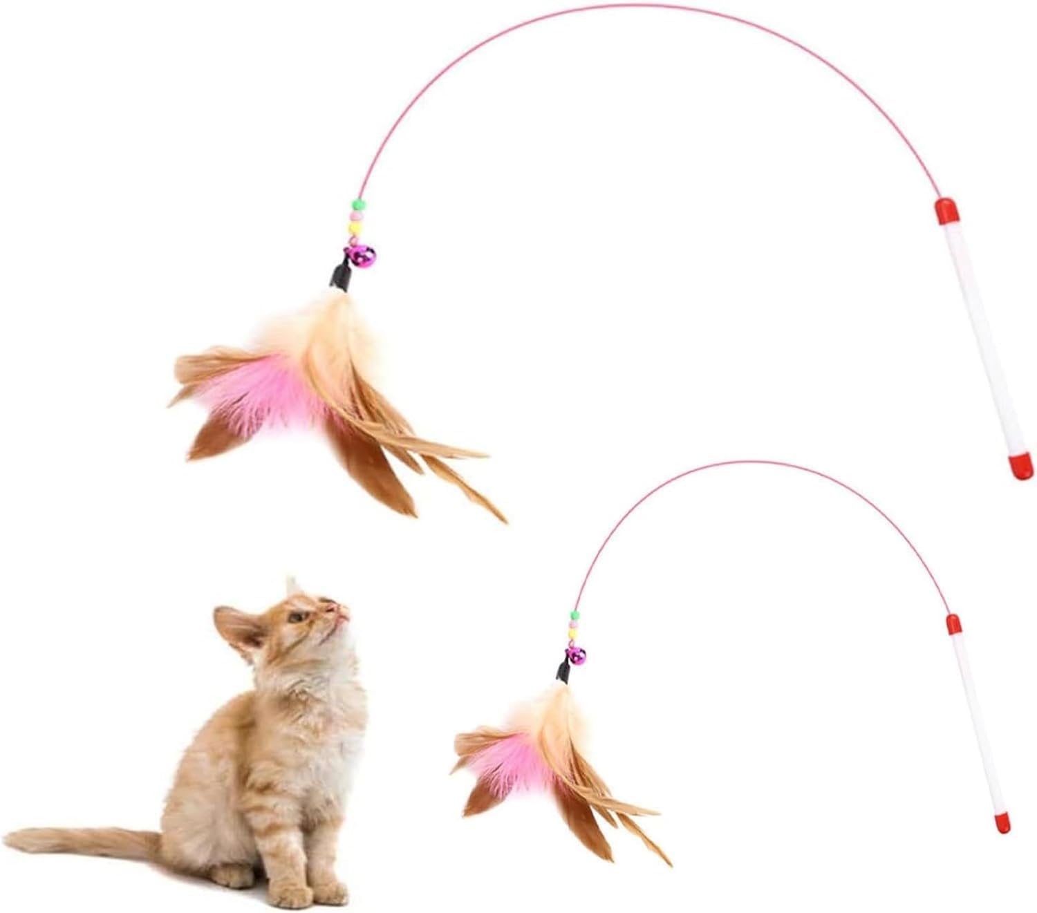 Linyongc Cat Feather Wand, 2Pcs Cat Feather Interactive Toys, Cat Feather Teaser Wand with Bell, Cat Wand Interactive Cat Toy image number 5