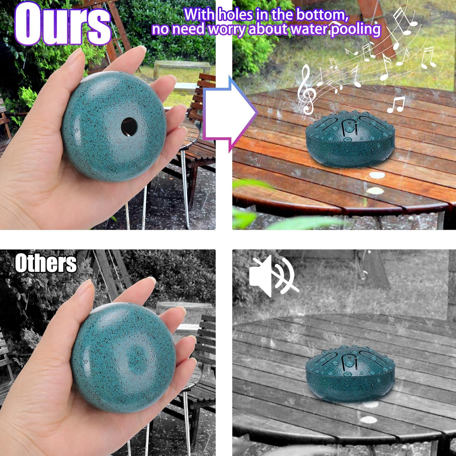 BUSOHA Rain Drum for outside - 3 Inches 6 Notes Steel Tongue Drum Rain Chime, Waterproof Garden Instrument, Mini Hand Drum for Outdoor, DA-477 - Bue image number 6