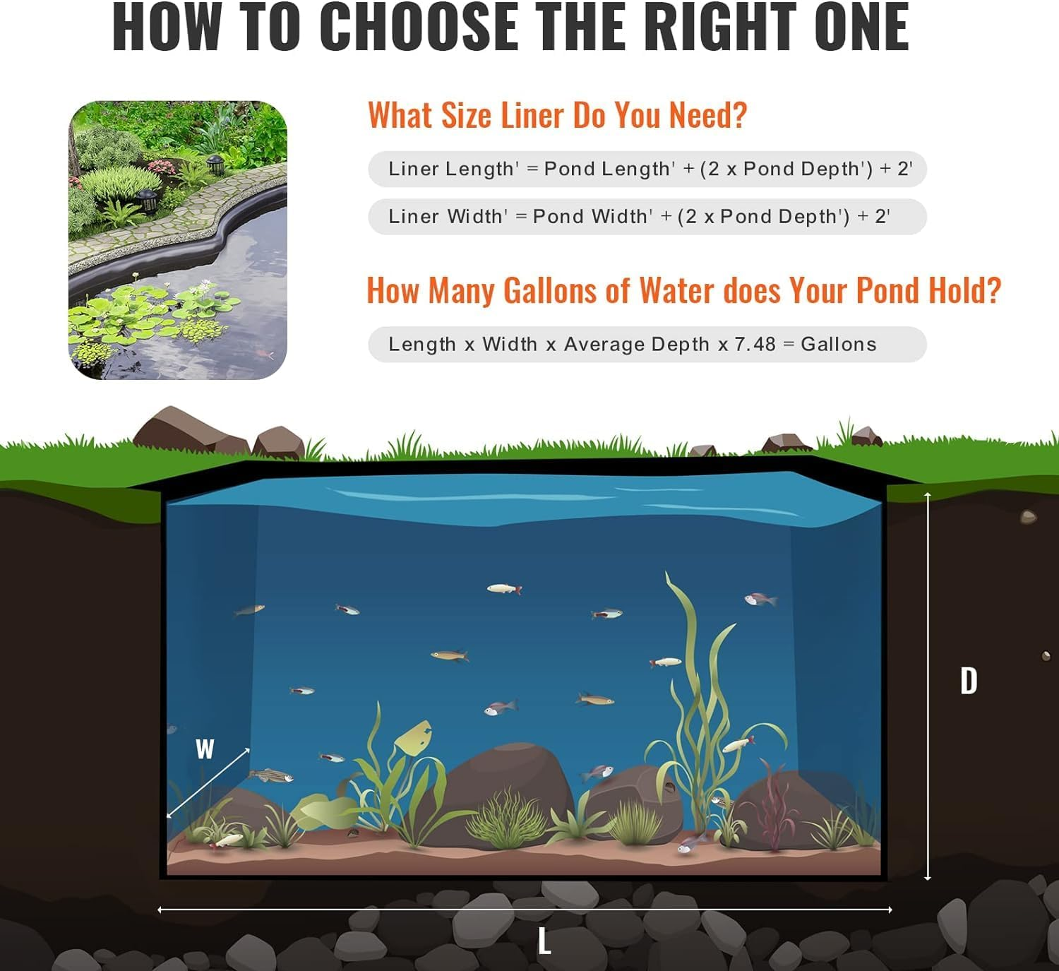 VEVOR 10 X 15 Ft Pond Liner, 45 Mil Thickness, Pliable & Durable EPDM Material, Easy Cutting Underlayment for Fish or Koi,Waterfall, Fountains, Water Gardens, Black image number 5