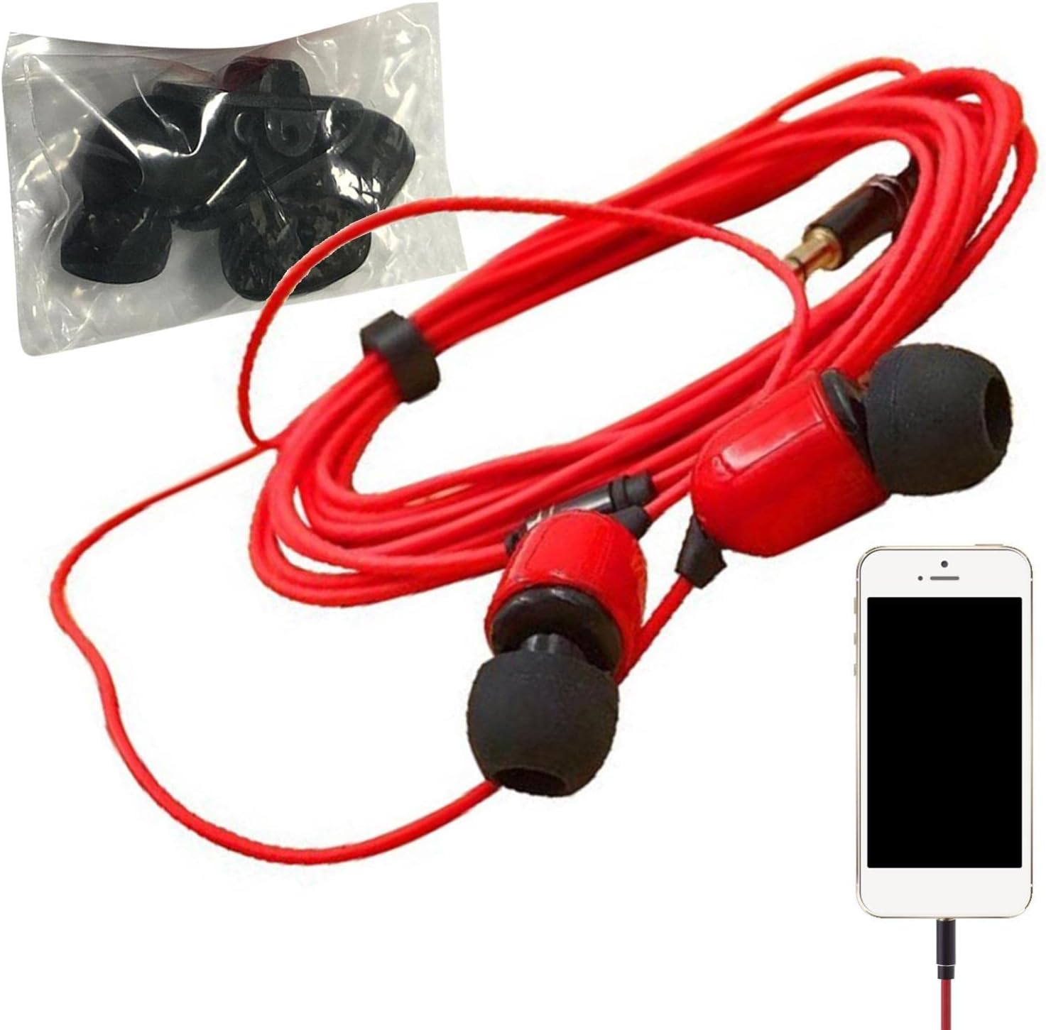 Ear Buds with Long Wired Cord | Wired in Ear Headphones with Microphone - Blocking Bass Ear Buds Headphones Corded for Long-Distance Usage for Computer And